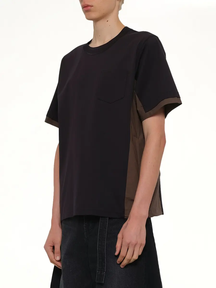Sacai Cotton Typewriter x Jersey T-shirt in Navy/taupe Navy | Thumbnail 2 Sacai Cotton Typewriter x Jersey T-shirt in Navy/taupe Navy | Thumbnail 2