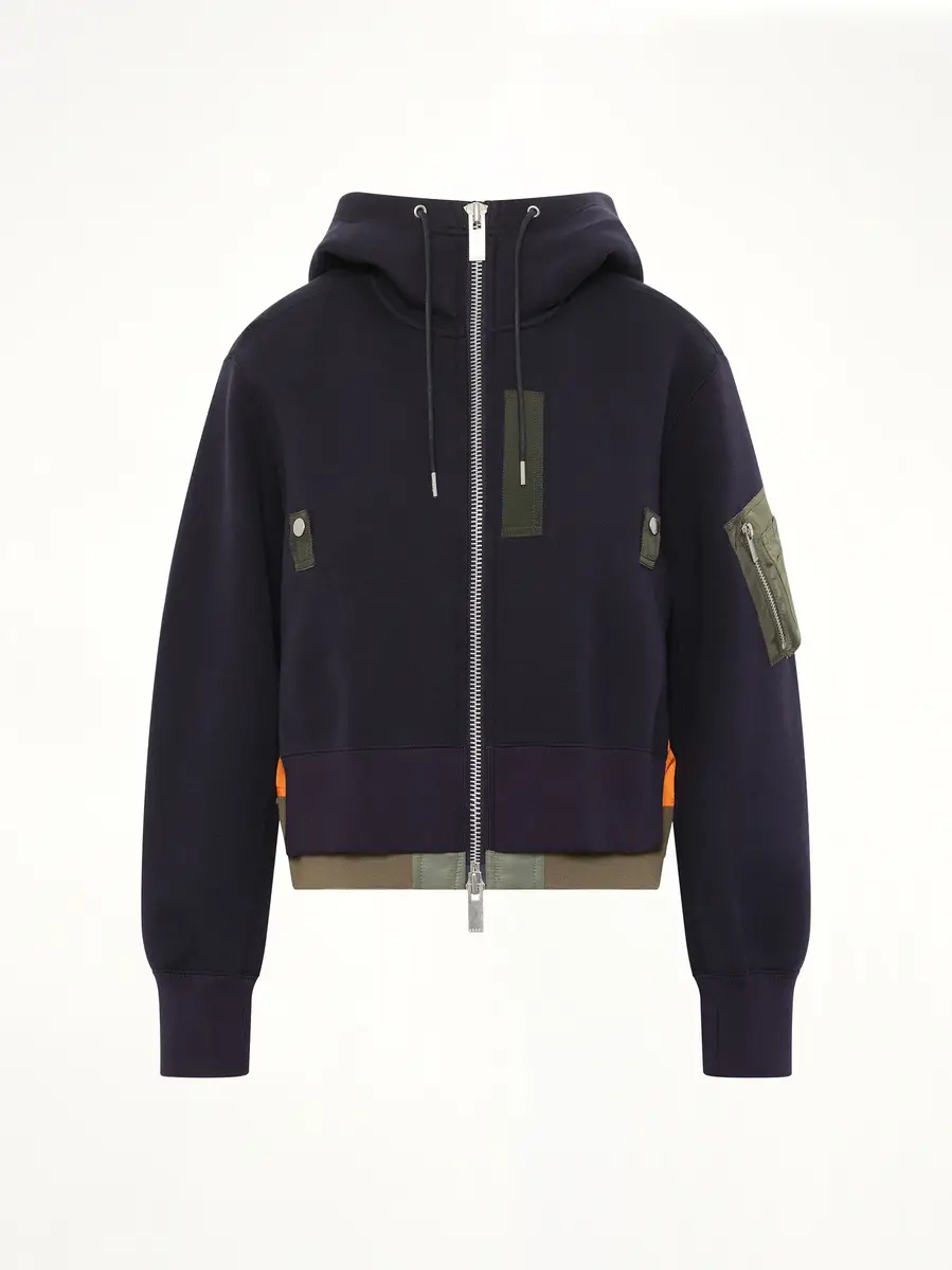 Sacai Sponge Sweat x Nylon Twill Small Hoodie in Navy/khaki | Thumbnail 3