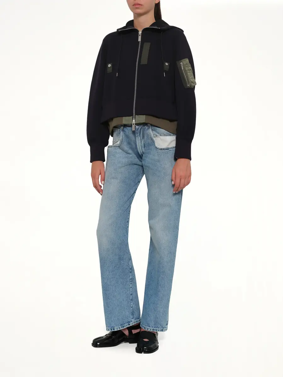 Sacai Sponge Sweat x Nylon Twill Small Hoodie in Navy/khaki | Thumbnail 4