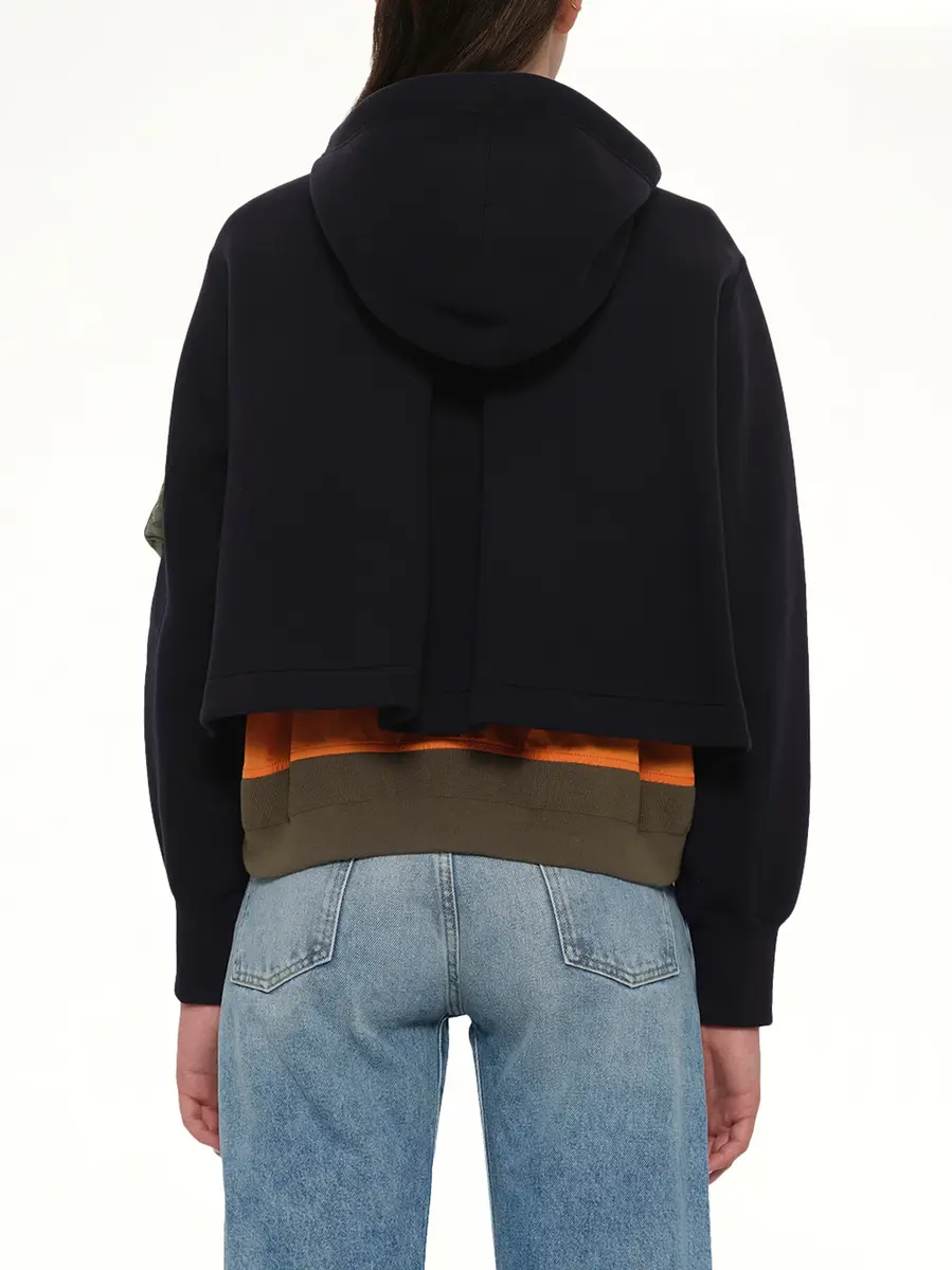 Sacai Sponge Sweat x Nylon Twill Small Hoodie in Navy/khaki | Thumbnail 5