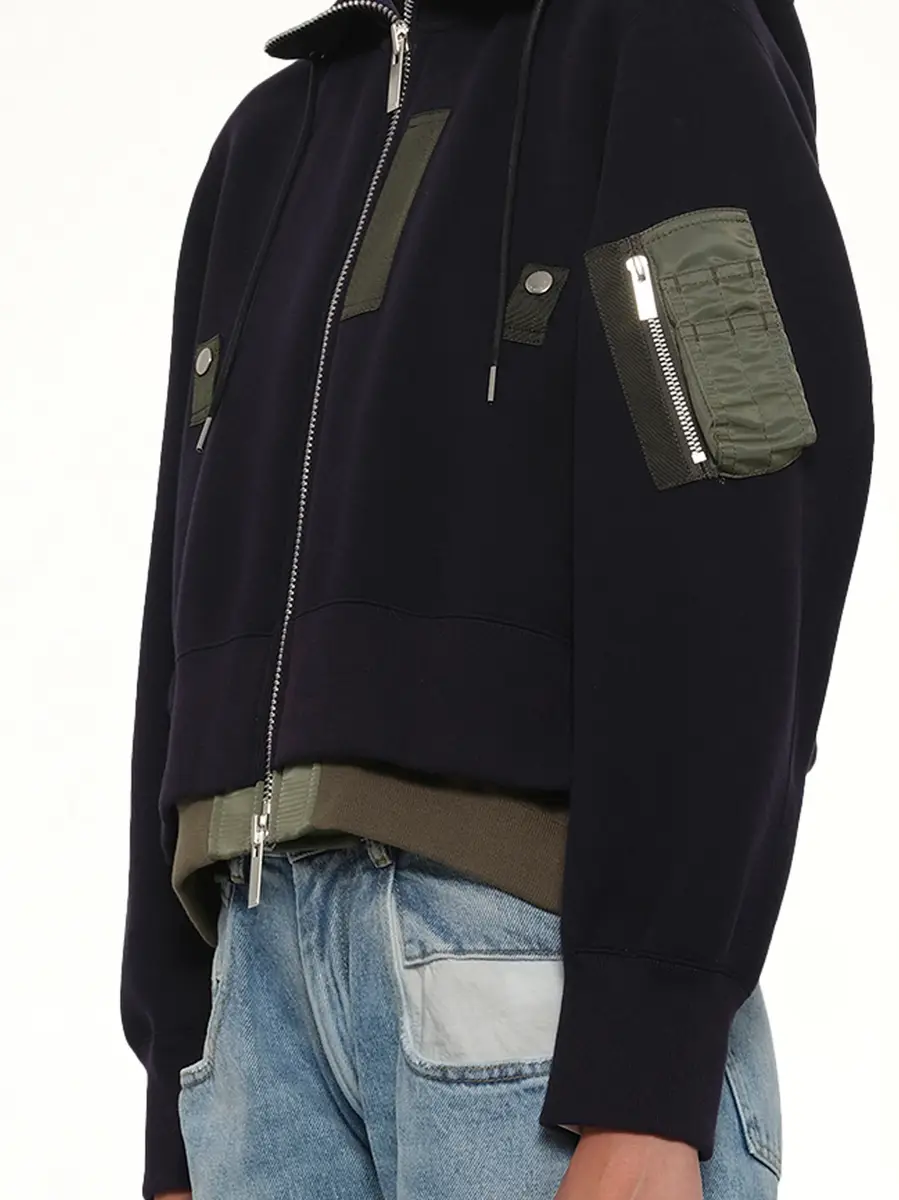 Sacai Sponge Sweat x Nylon Twill Small Hoodie in Navy/khaki | Thumbnail 6