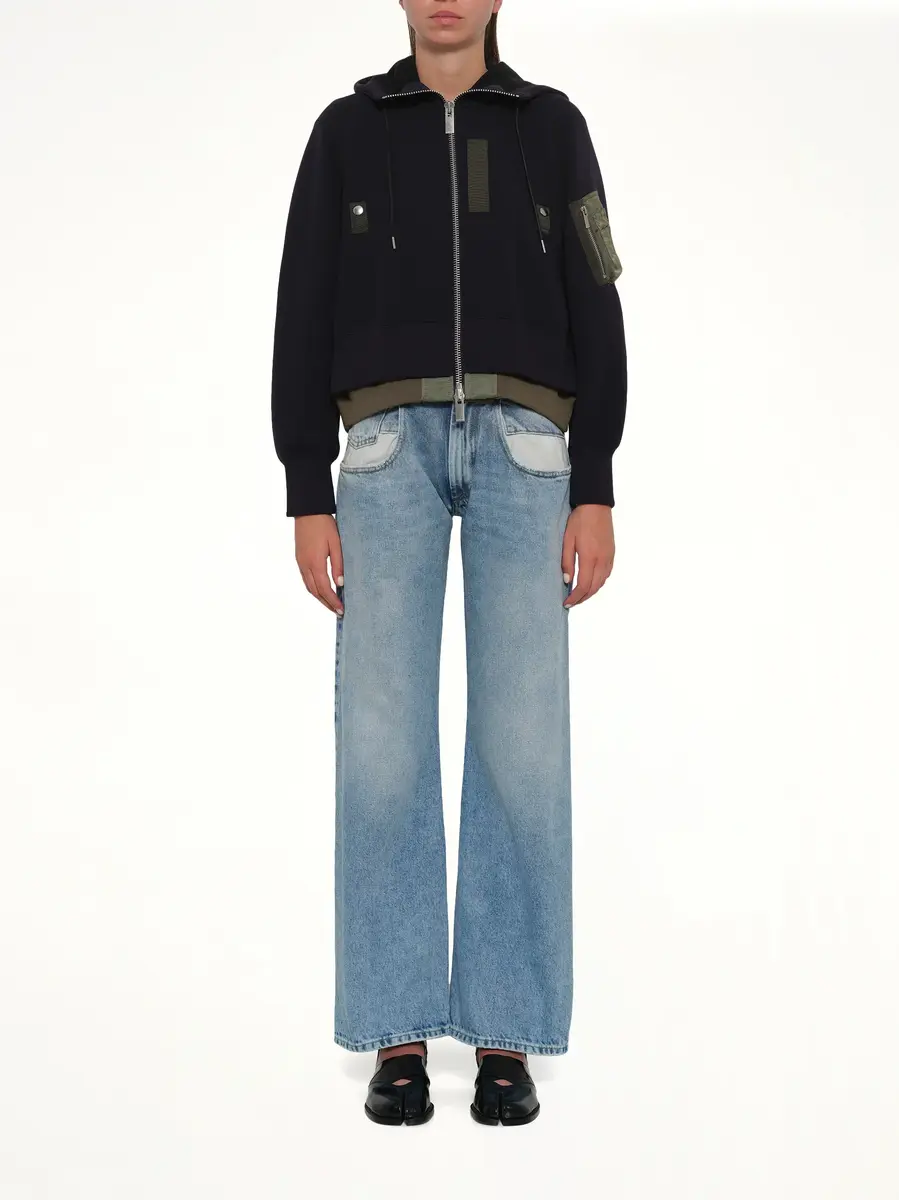 Sacai Sponge Sweat x Nylon Twill Small Hoodie in Navy/khaki | Thumbnail 7