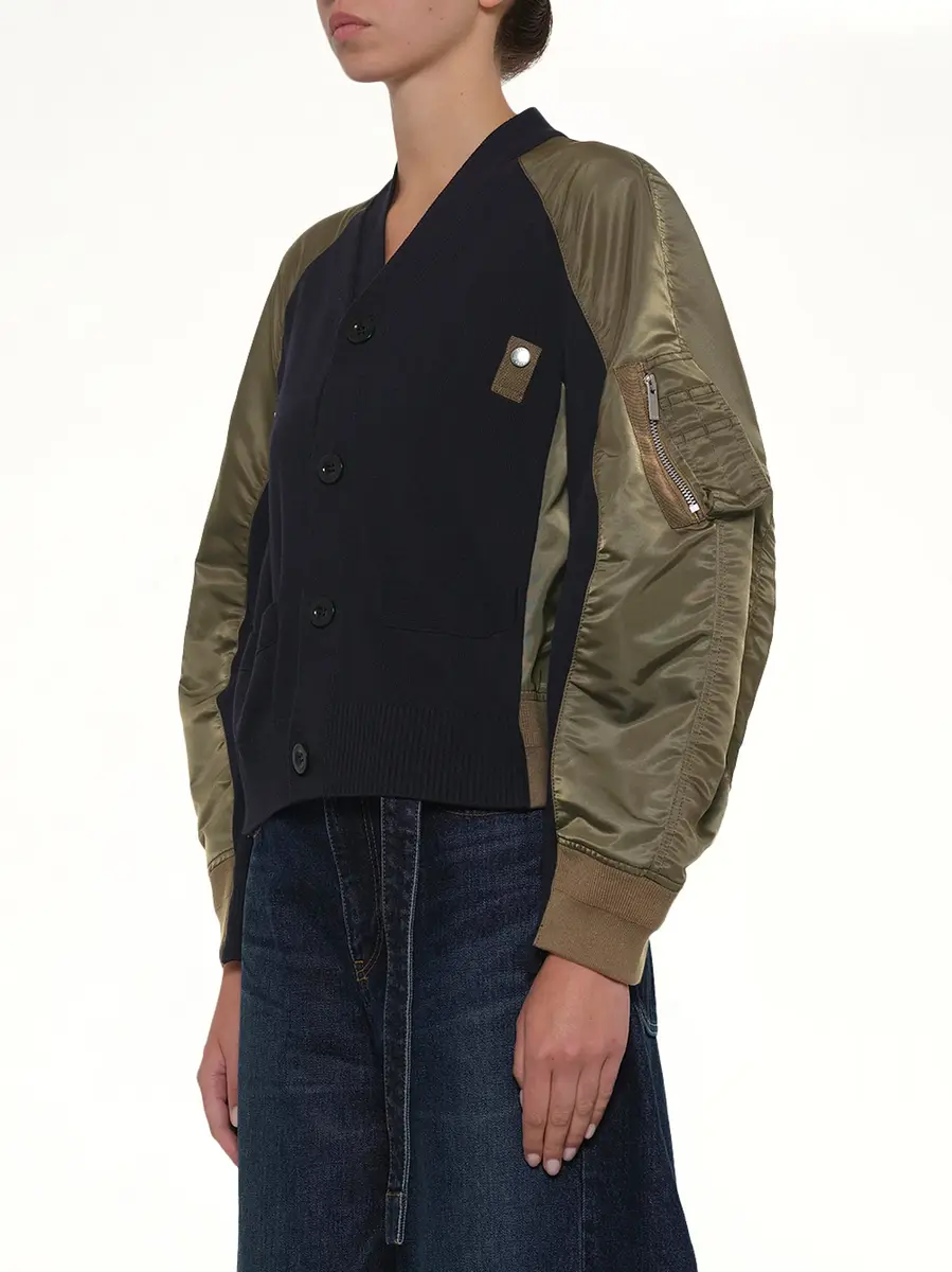 Sacai Nylon Twill x Knit Cardigan in Navy/dark Khaki Navy | Thumbnail 2 Sacai Nylon Twill x Knit Cardigan in Navy/dark Khaki Navy | Thumbnail 2