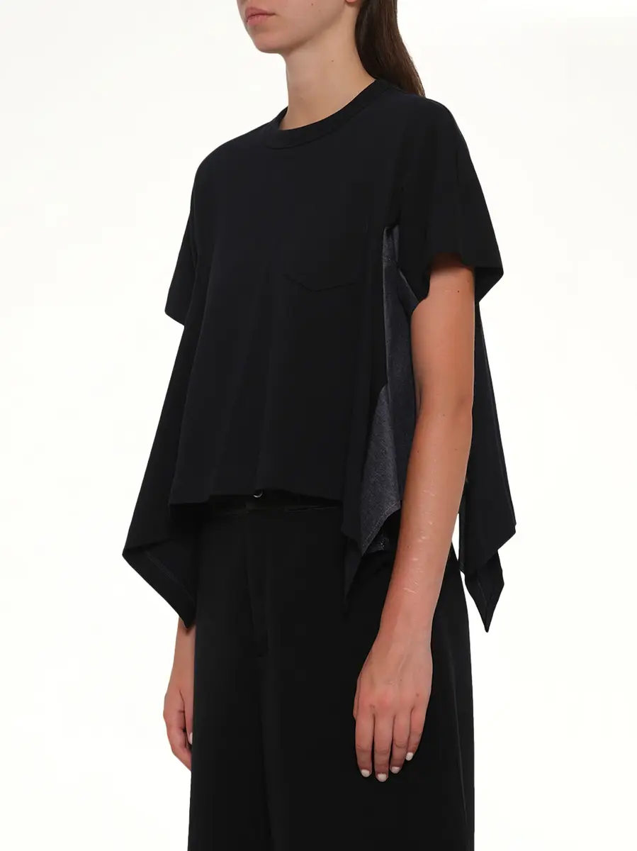 Sacai Light Weight Denim x Cotton Jersey T-shirt in Navy/blue | Thumbnail 2