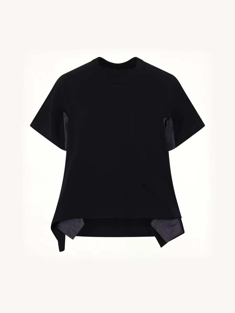 Sacai Light Weight Denim x Cotton Jersey T-shirt in Navy/blue | Thumbnail 3