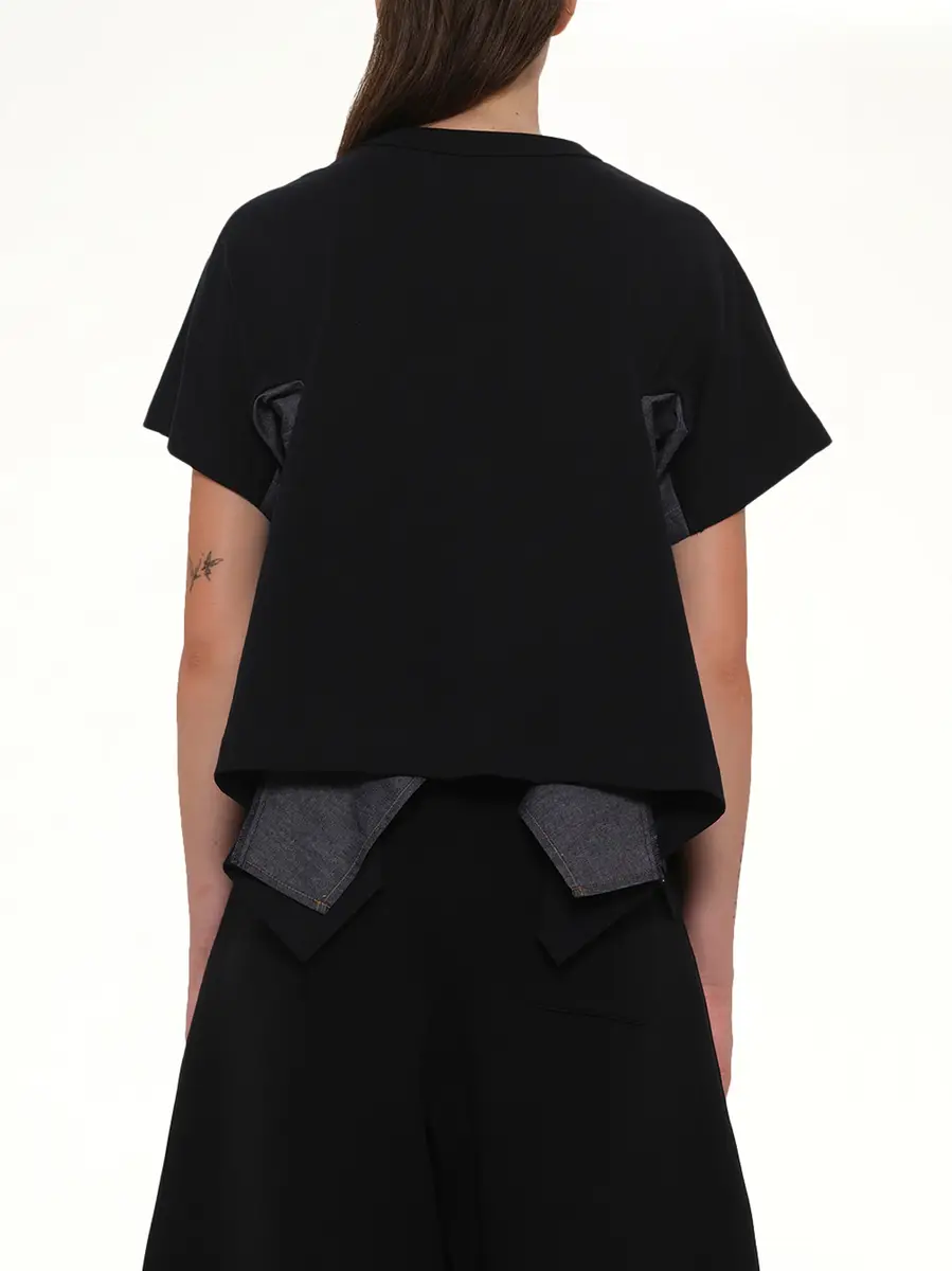 Sacai Light Weight Denim x Cotton Jersey T-shirt in Navy/blue | Thumbnail 5