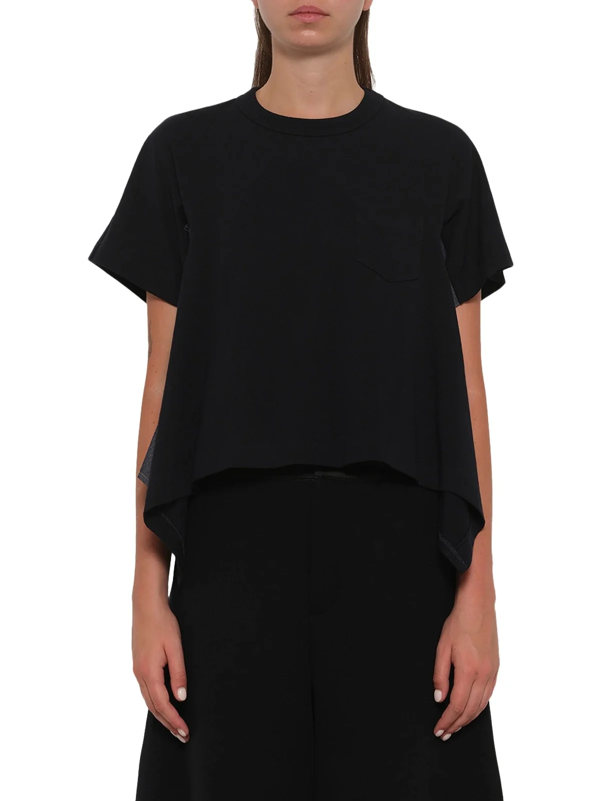 Sacai Light Weight Denim x Cotton Jersey T-shirt in Navy/blue