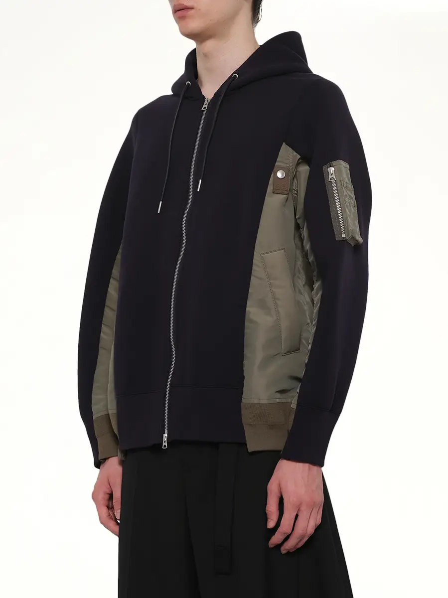 Sacai Sponge Sweat x Nylon Twill Zip Hoodie in Navy/khaki Navy | Thumbnail 2 Sacai Sponge Sweat x Nylon Twill Zip Hoodie in Navy/khaki Navy | Thumbnail 2
