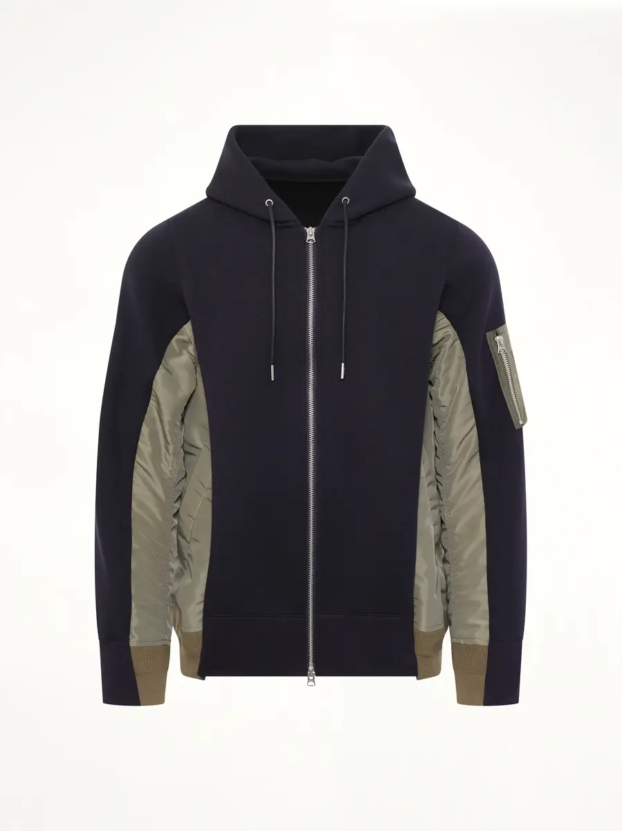 Sacai Sponge Sweat x Nylon Twill Zip Hoodie in Navy/khaki Navy | Thumbnail 3 Sacai Sponge Sweat x Nylon Twill Zip Hoodie in Navy/khaki Navy | Thumbnail 3