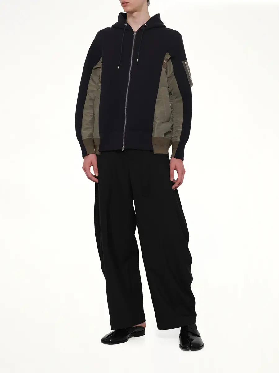 Sacai Sponge Sweat x Nylon Twill Zip Hoodie in Navy/khaki Navy | Thumbnail 4 Sacai Sponge Sweat x Nylon Twill Zip Hoodie in Navy/khaki Navy | Thumbnail 4