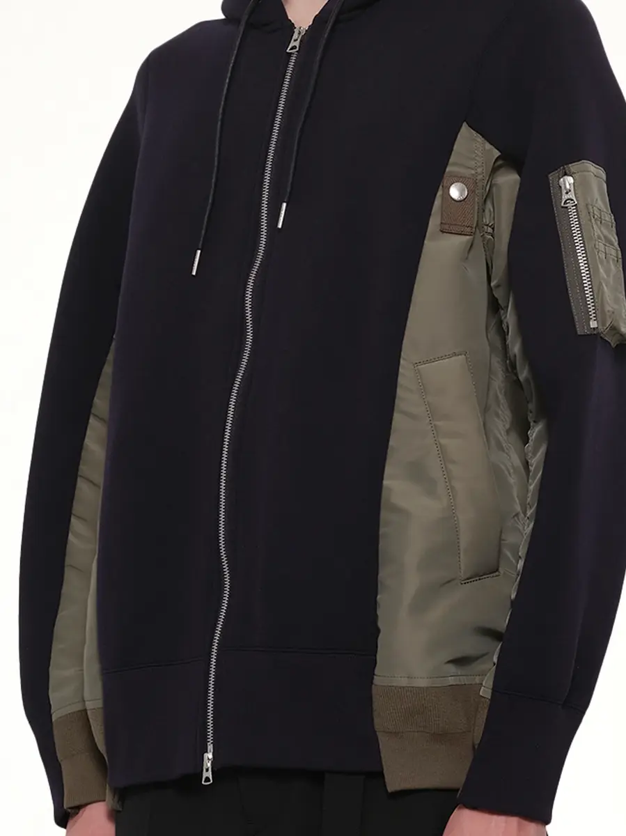 Sacai Sponge Sweat x Nylon Twill Zip Hoodie in Navy/khaki Navy | Thumbnail 6 Sacai Sponge Sweat x Nylon Twill Zip Hoodie in Navy/khaki Navy | Thumbnail 6