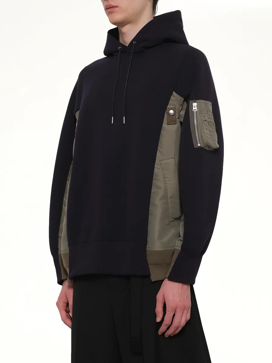 Sacai Sponge Sweat x Nylon Twill Hoodie in Navy/khaki Navy | Thumbnail 2 Sacai Sponge Sweat x Nylon Twill Hoodie in Navy/khaki Navy | Thumbnail 2