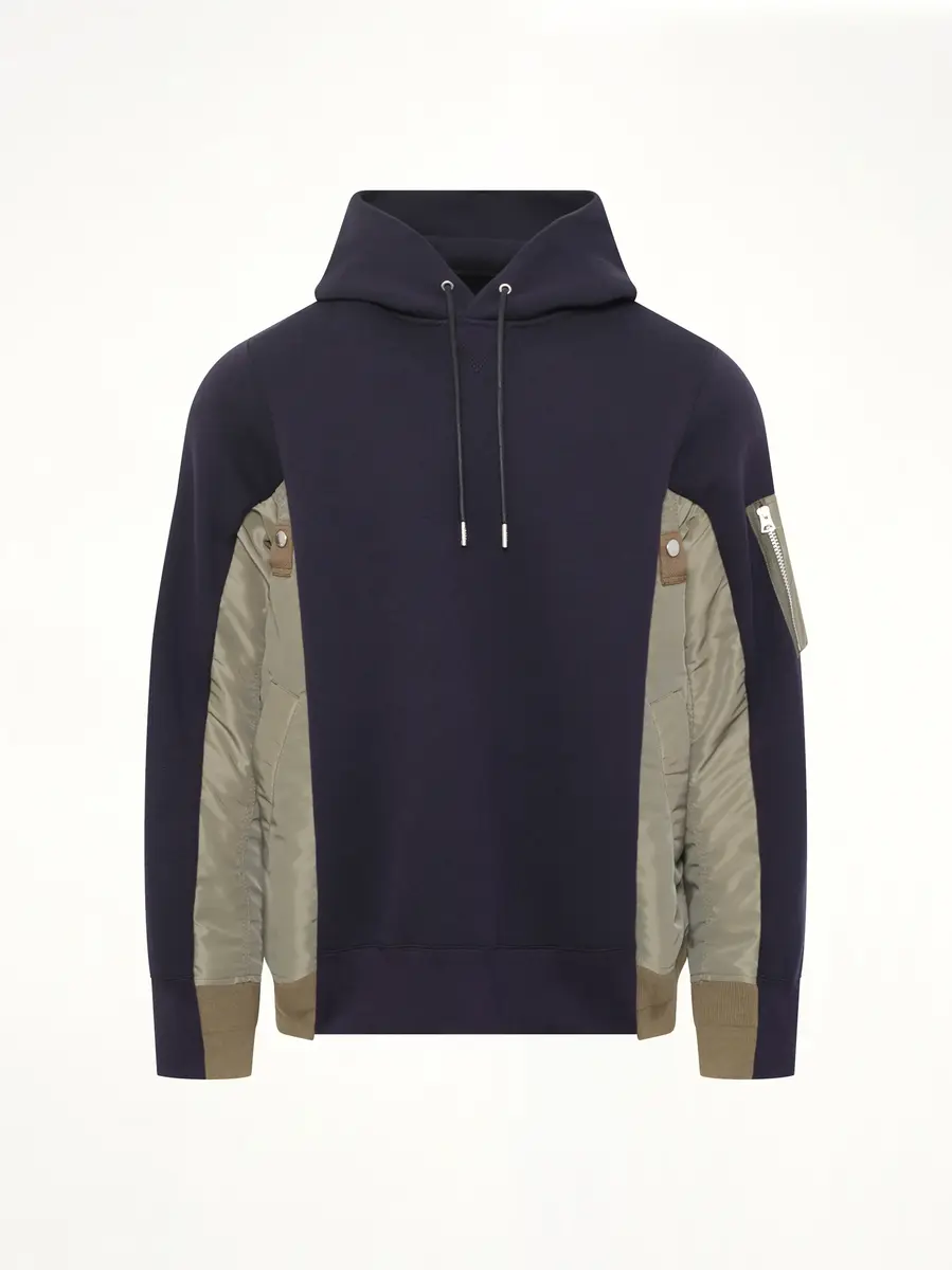 Sacai Sponge Sweat x Nylon Twill Hoodie in Navy/khaki Navy | Thumbnail 3 Sacai Sponge Sweat x Nylon Twill Hoodie in Navy/khaki Navy | Thumbnail 3