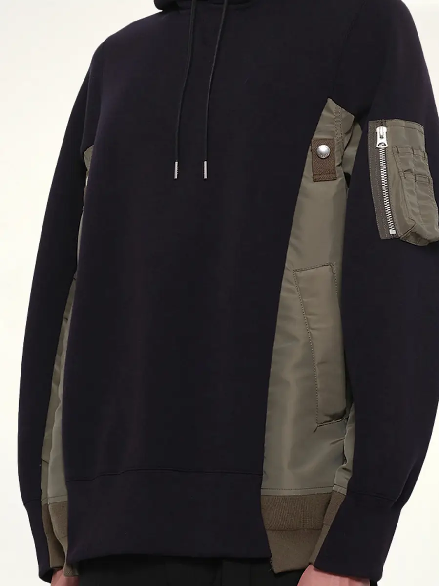 Sacai Sponge Sweat x Nylon Twill Hoodie in Navy/khaki Navy | Thumbnail 6 Sacai Sponge Sweat x Nylon Twill Hoodie in Navy/khaki Navy | Thumbnail 6