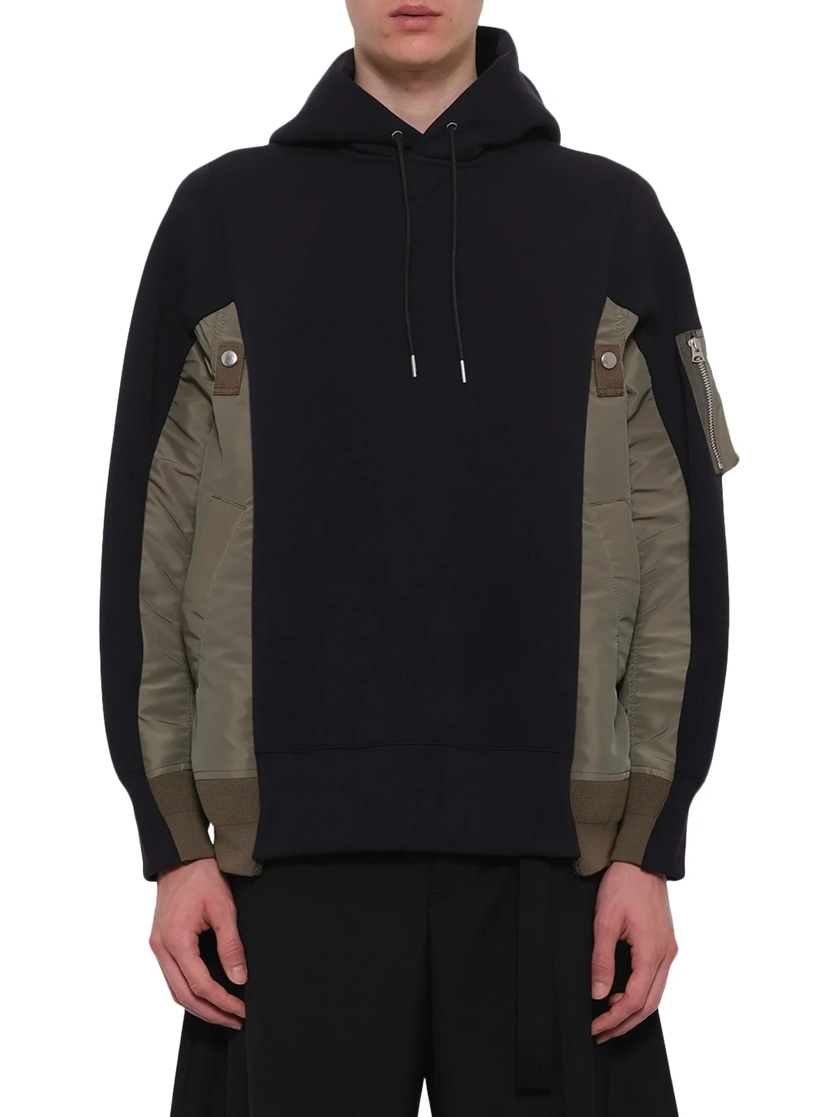 Sacai Sponge Sweat x Nylon Twill Hoodie in Navy/khaki