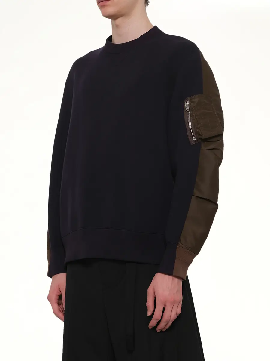 Sacai Sponge Sweat Pullover in Navy/dark Khaki Navy | Thumbnail 2 Sacai Sponge Sweat Pullover in Navy/dark Khaki Navy | Thumbnail 2