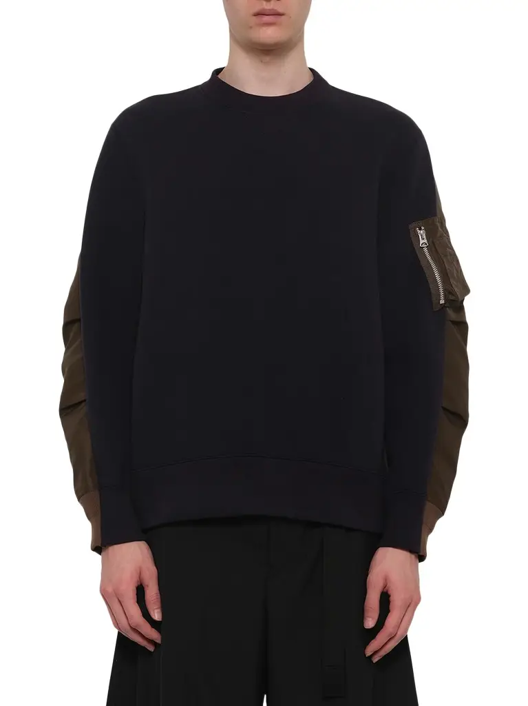 Sacai Sponge Sweat Pullover in Navy/dark Khaki