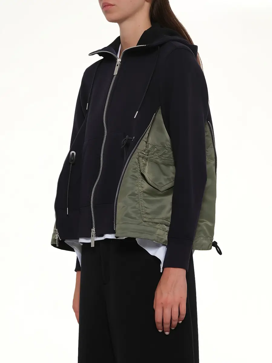 Sacai Sponge Sweat x Nylon Twill Hoodie in Navy/khaki | Thumbnail 2 Sacai Sponge Sweat x Nylon Twill Hoodie in Navy/khaki | Thumbnail 2