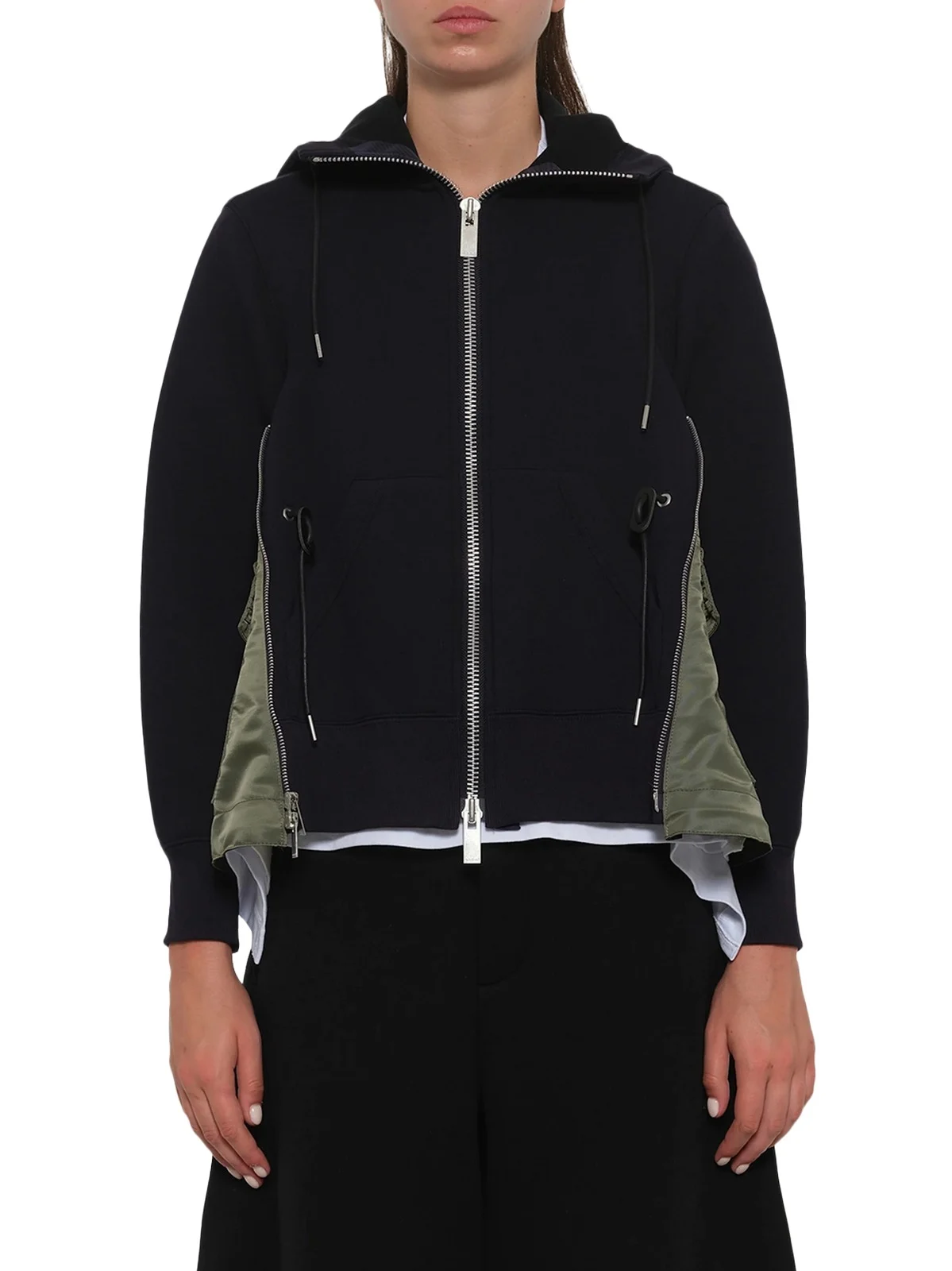 Sacai Sponge Sweat x Nylon Twill Hoodie in Navy/khaki
