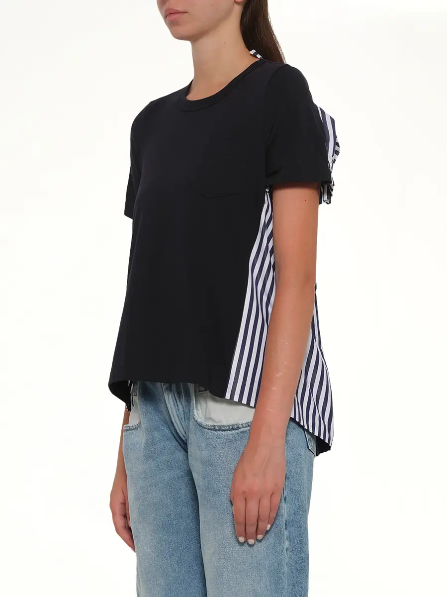 Sacai Cotton Poplin x Jersey T-shirt in Navy/stripe | Thumbnail 2