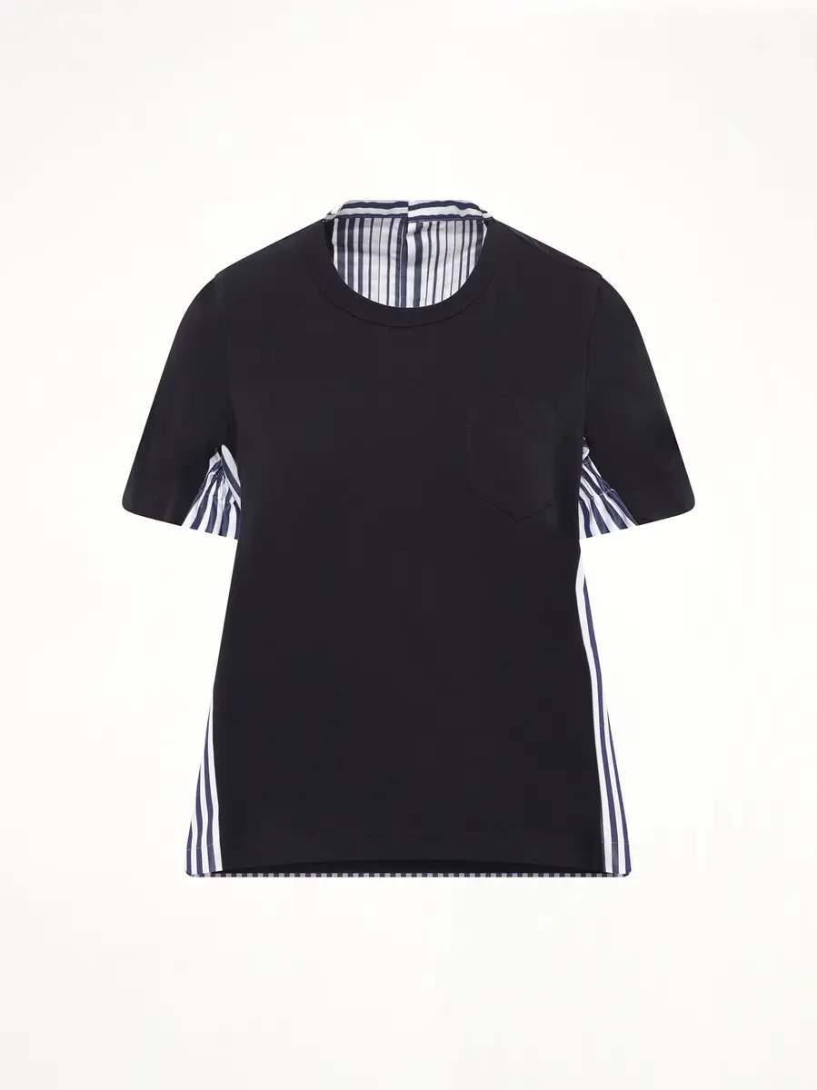 Sacai Cotton Poplin x Jersey T-shirt in Navy/stripe | Thumbnail 3