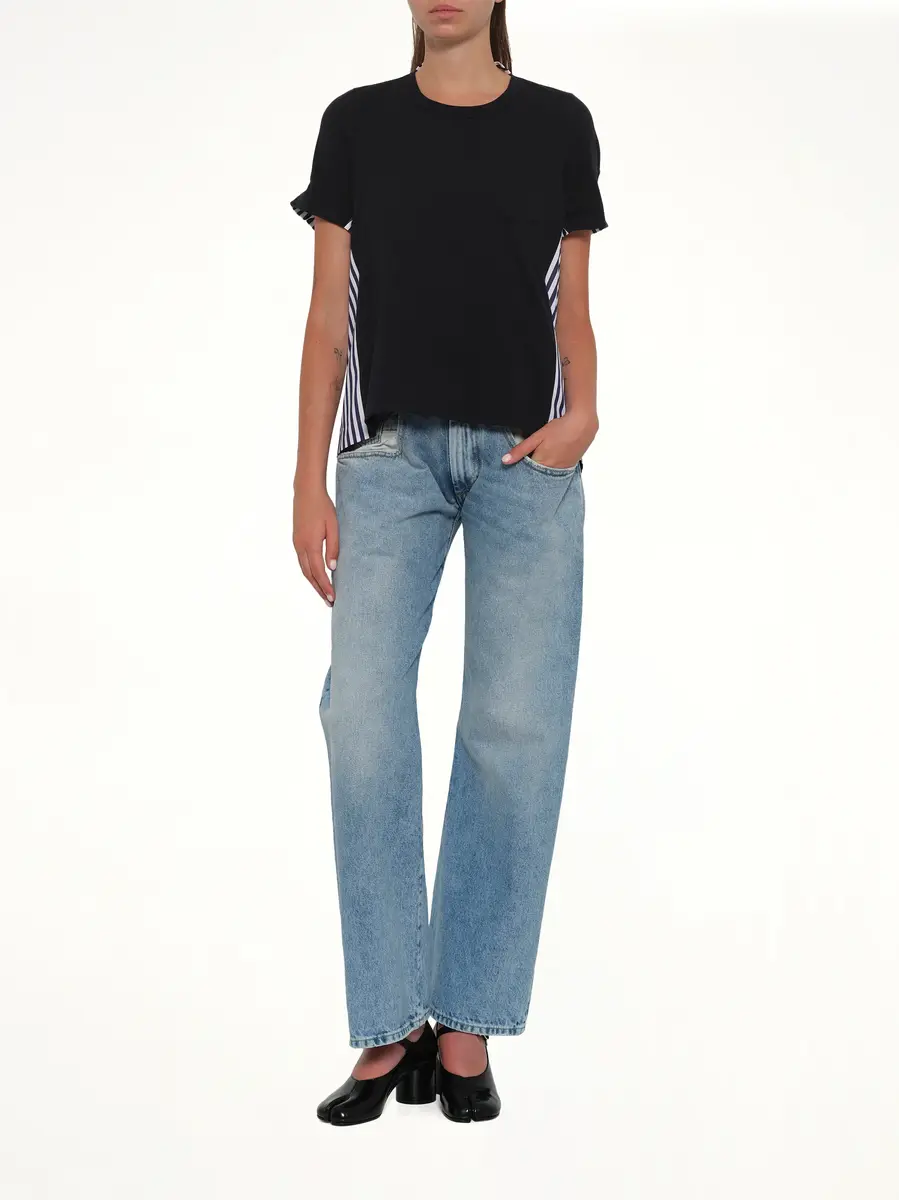 Sacai Cotton Poplin x Jersey T-shirt in Navy/stripe | Thumbnail 4