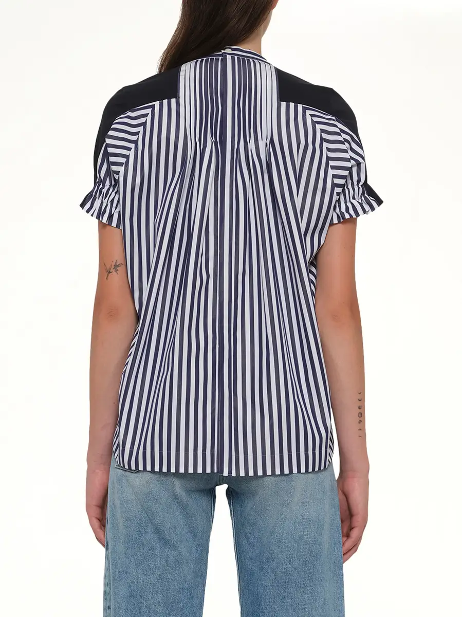 Sacai Cotton Poplin x Jersey T-shirt in Navy/stripe | Thumbnail 5