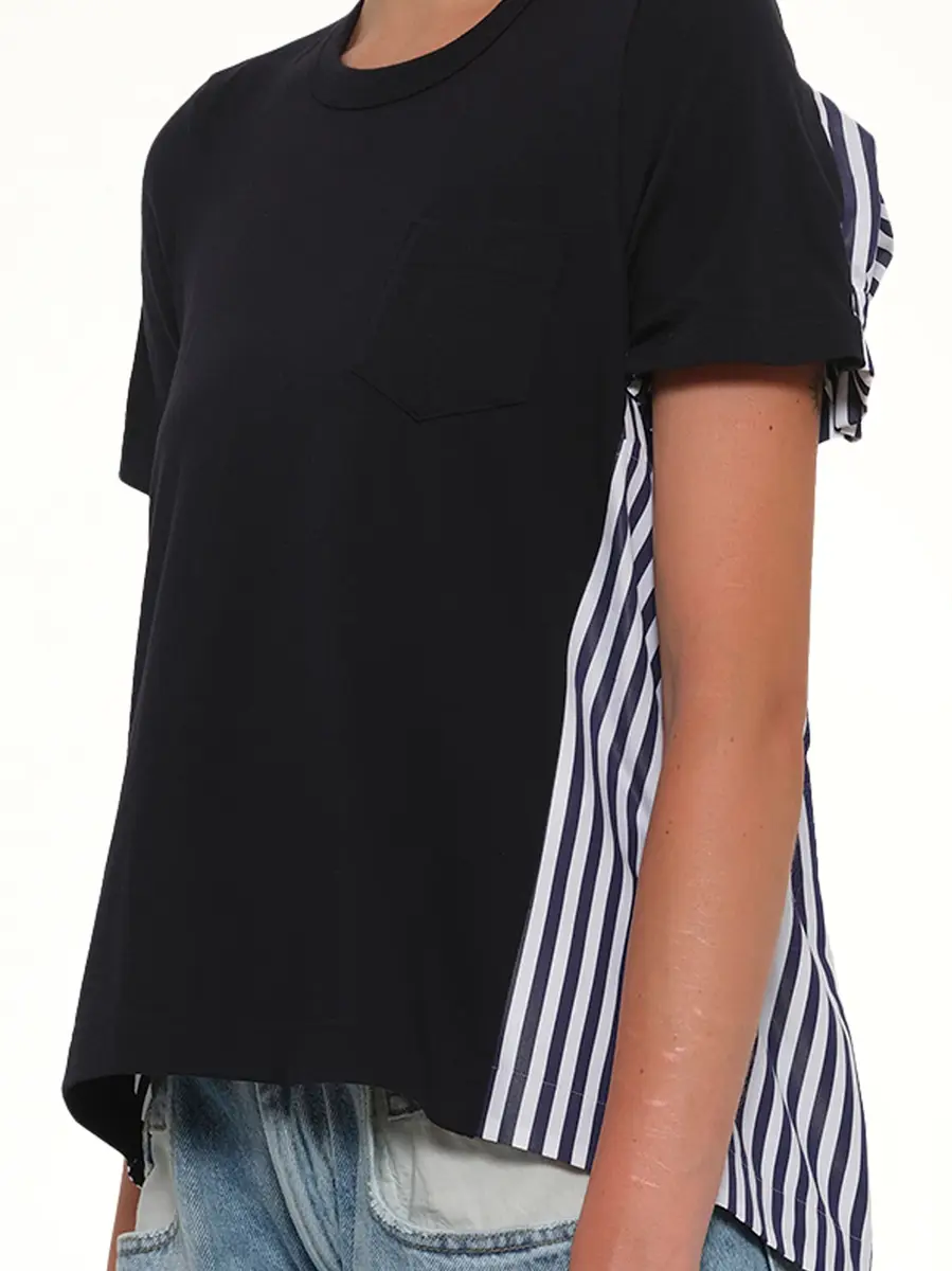 Sacai Cotton Poplin x Jersey T-shirt in Navy/stripe | Thumbnail 6