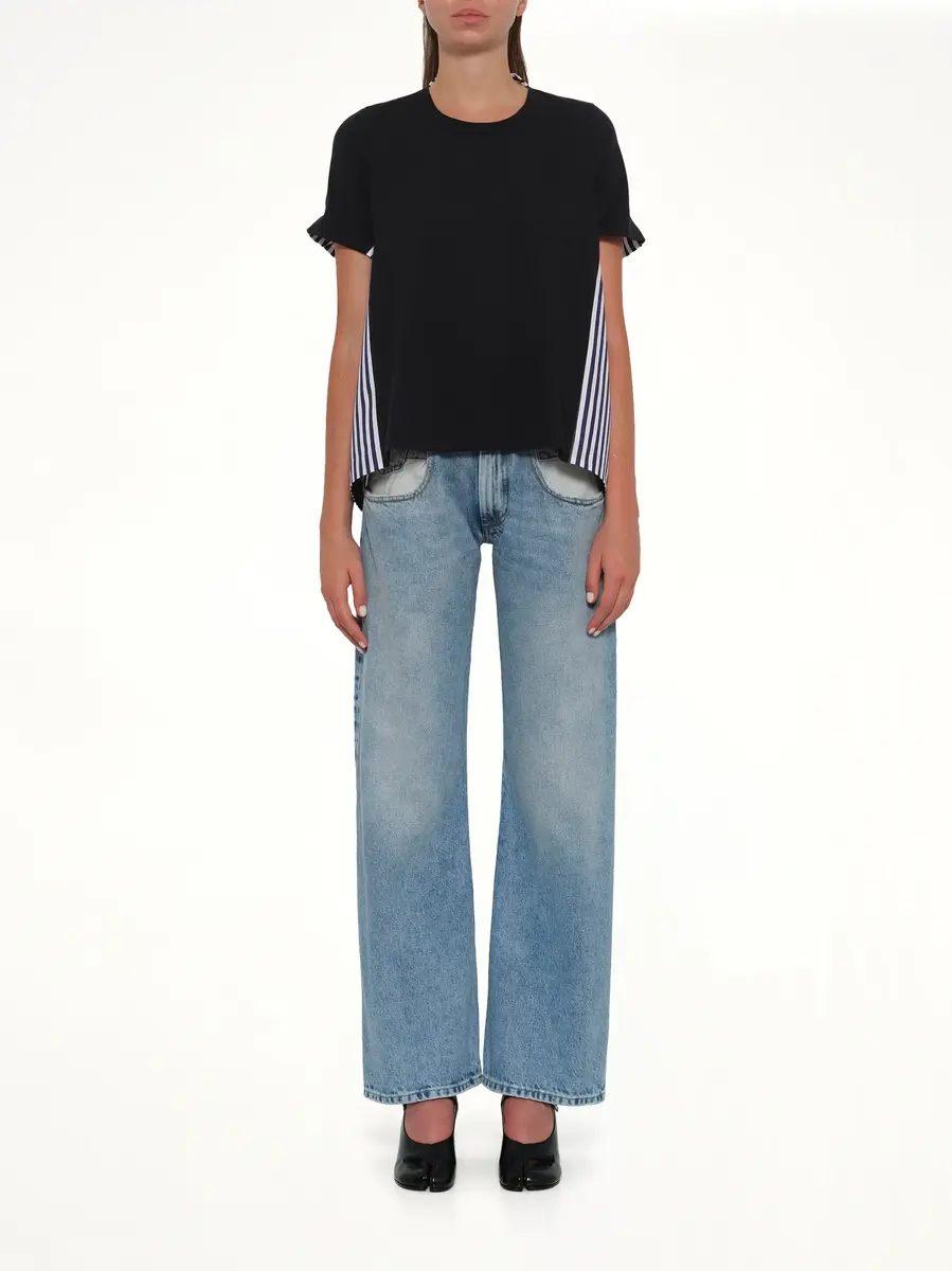 Sacai Cotton Poplin x Jersey T-shirt in Navy/stripe | Thumbnail 7