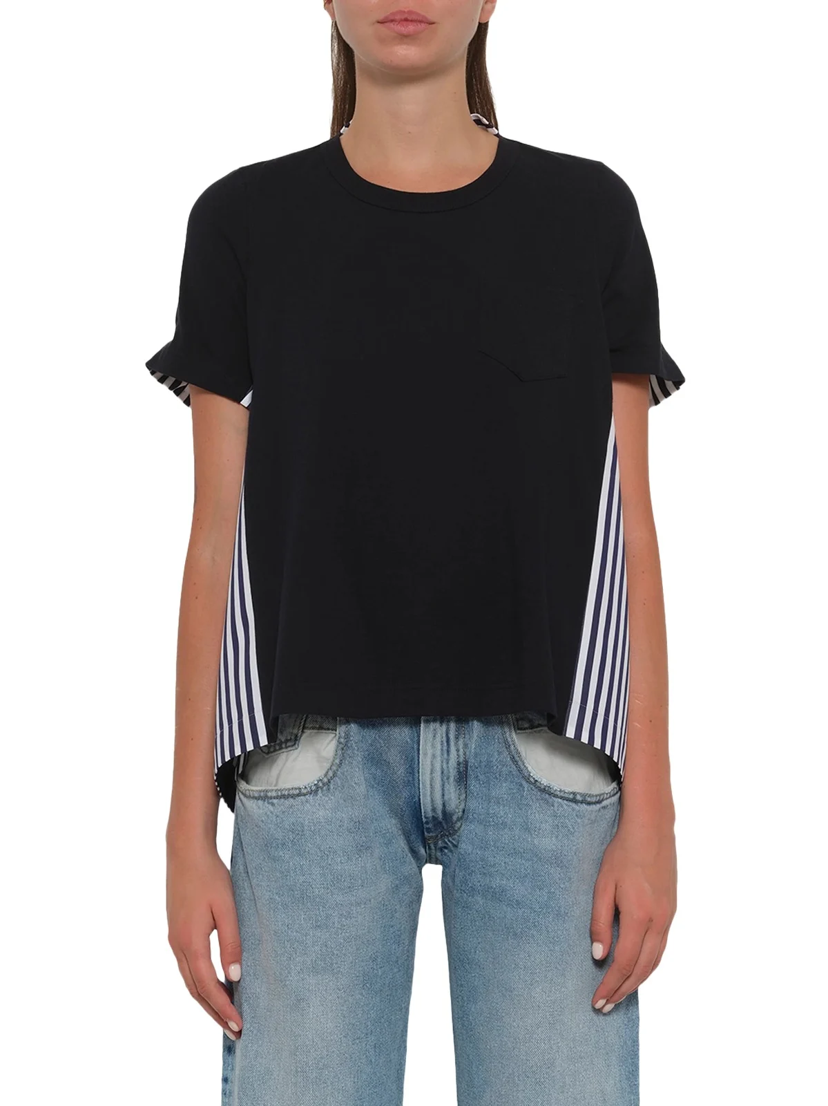 Cotton Poplin x Jersey T-shirt in Navy/stripe Cotton Poplin x Jersey T-shirt in Navy/stripe