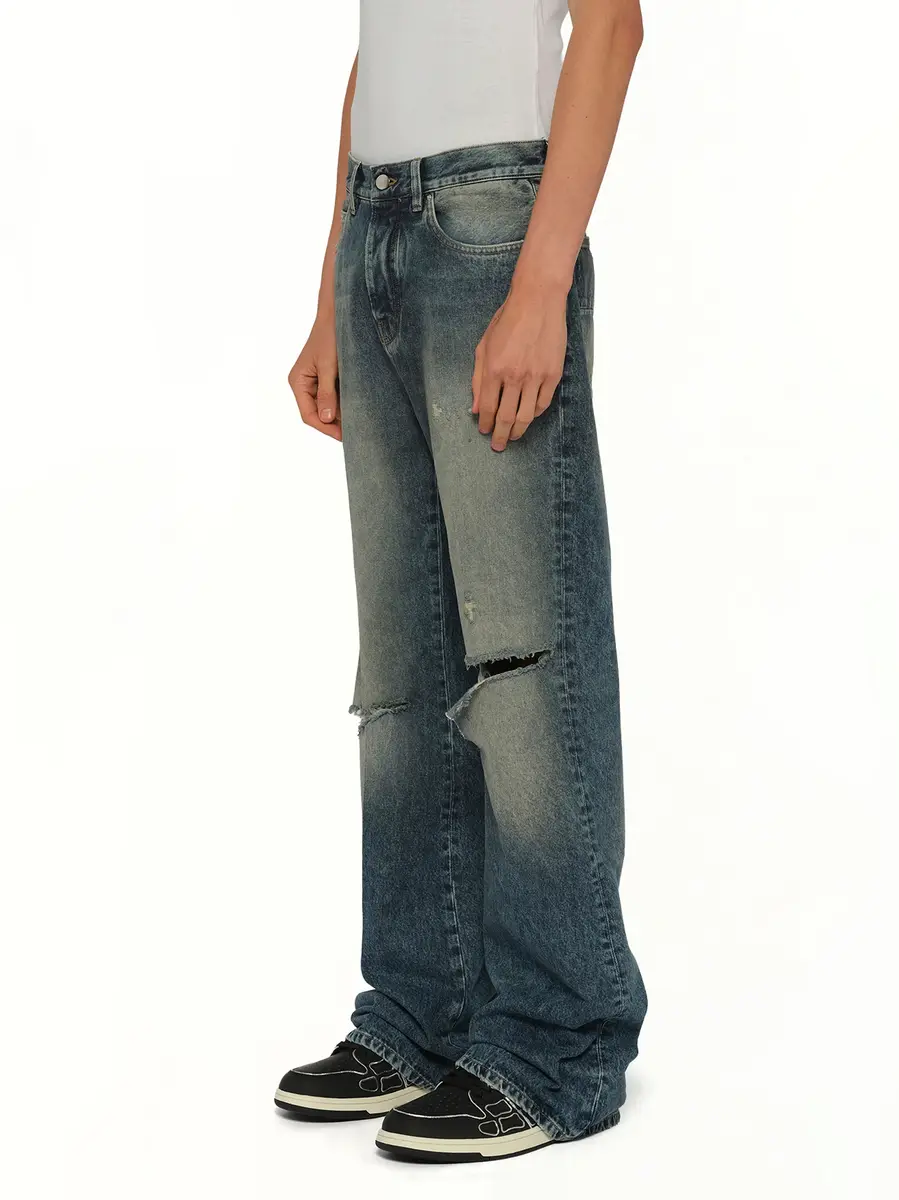 AMIRI Slashed Bootcut Jean in Denim Lapis | Thumbnail 2 AMIRI Slashed Bootcut Jean in Denim Lapis | Thumbnail 2