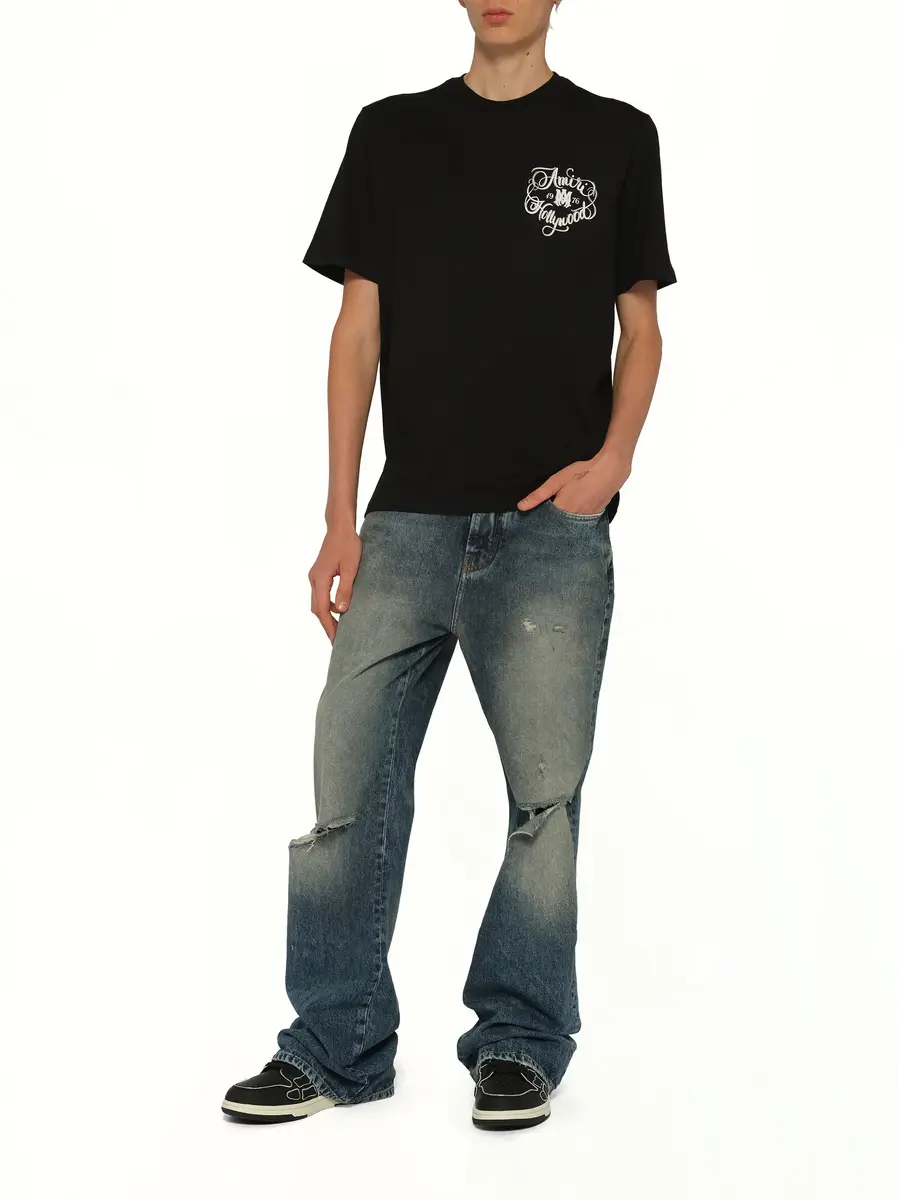 AMIRI Slashed Bootcut Jean in Denim Lapis | Thumbnail 4 AMIRI Slashed Bootcut Jean in Denim Lapis | Thumbnail 4