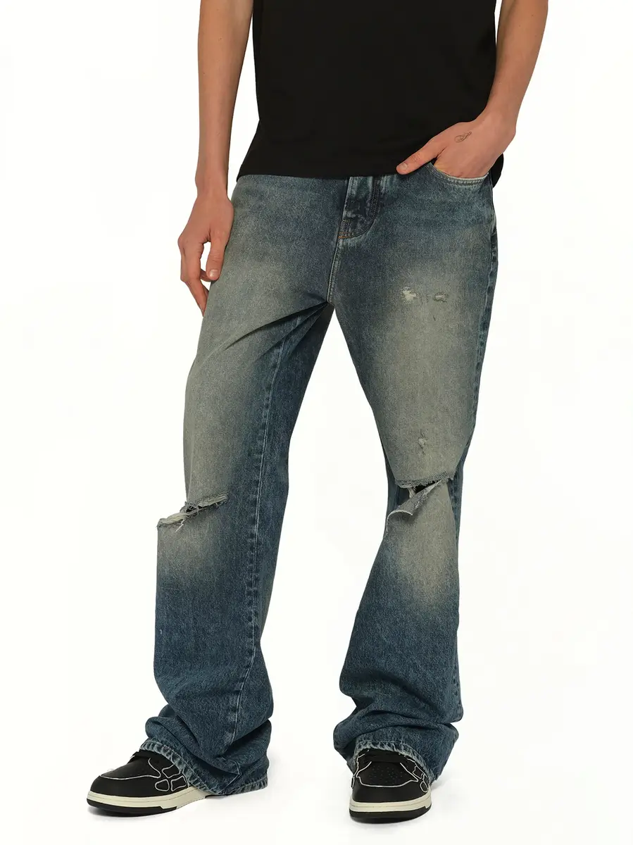 AMIRI Slashed Bootcut Jean in Denim Lapis | Thumbnail 6 AMIRI Slashed Bootcut Jean in Denim Lapis | Thumbnail 6