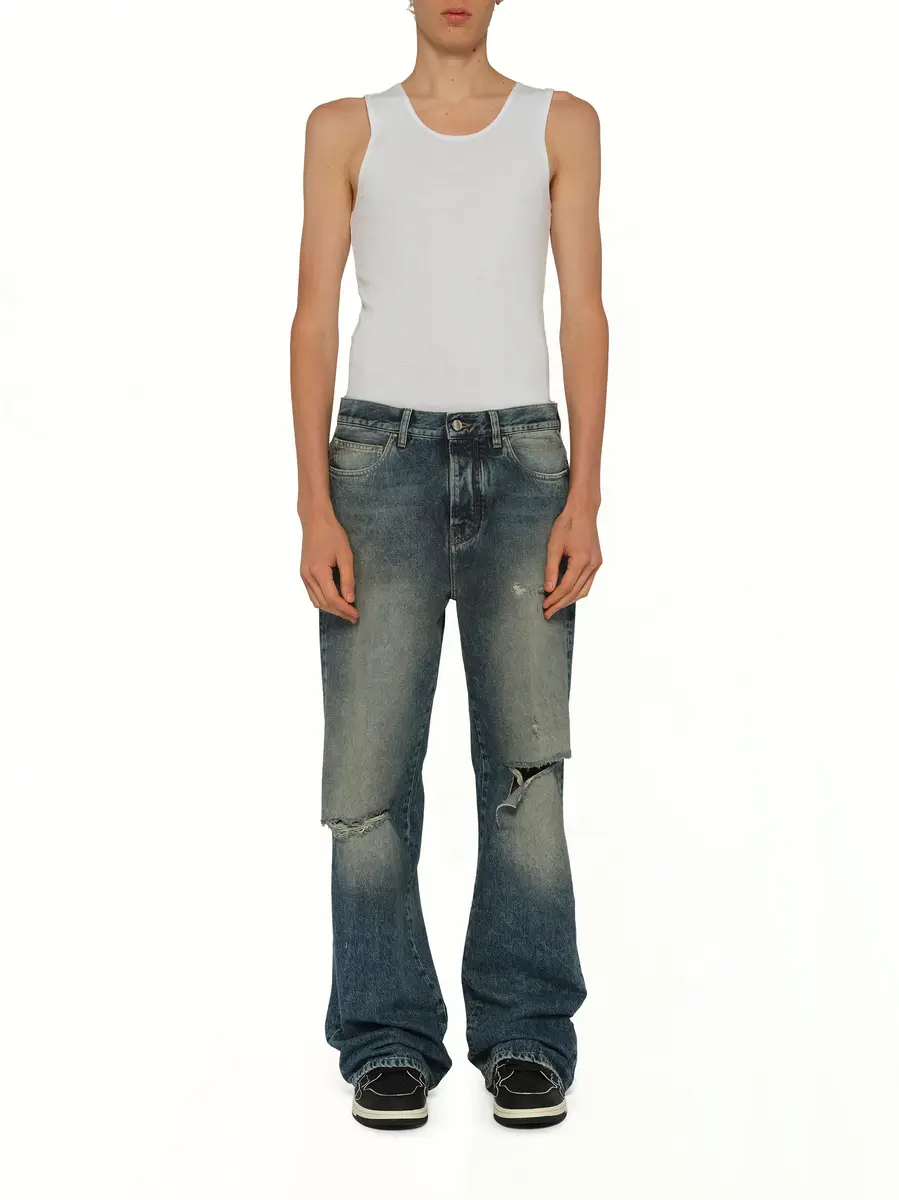 AMIRI Slashed Bootcut Jean in Denim Lapis | Thumbnail 7 AMIRI Slashed Bootcut Jean in Denim Lapis | Thumbnail 7