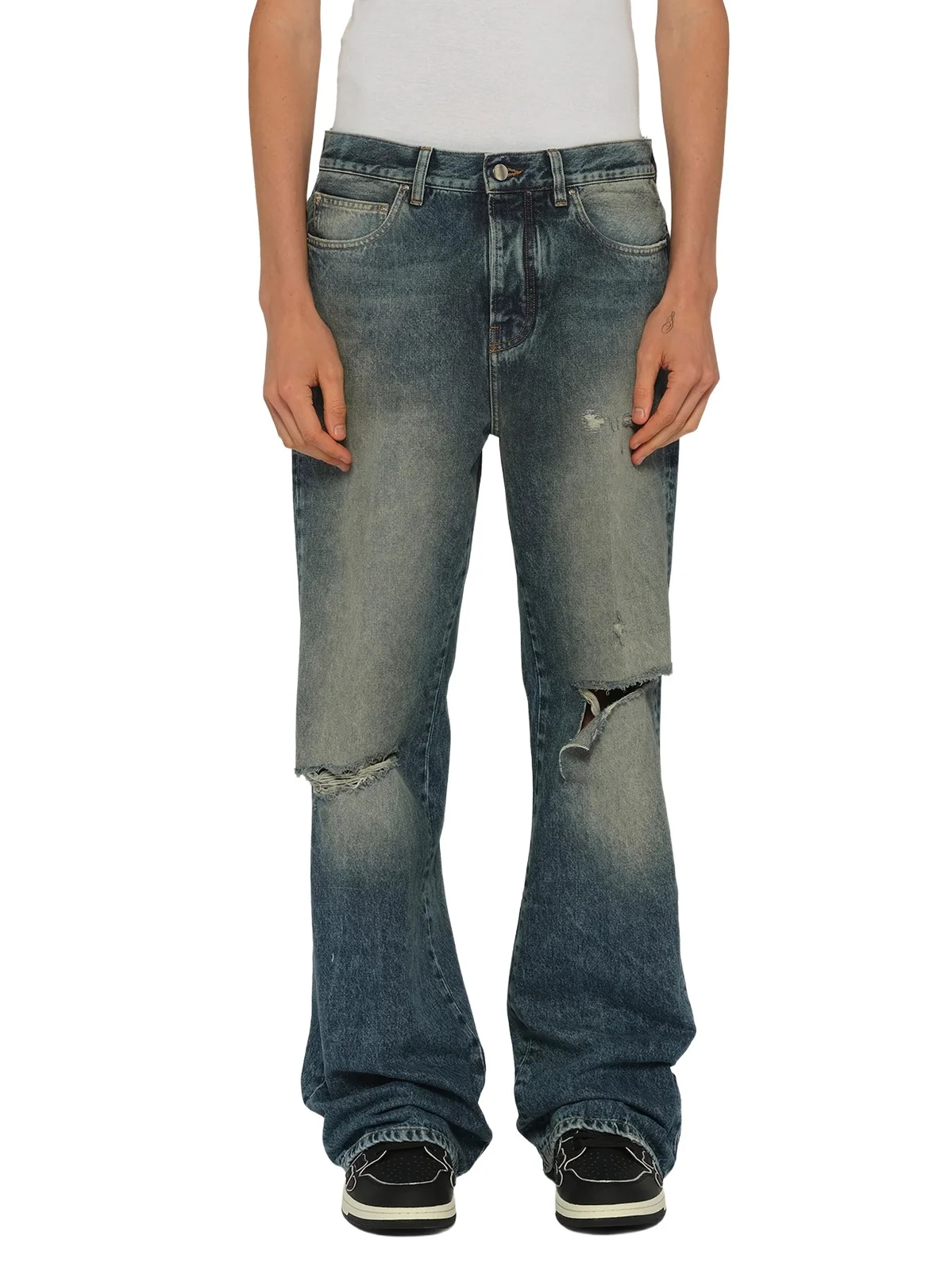 AMIRI Slashed Bootcut Jean in Denim Lapis