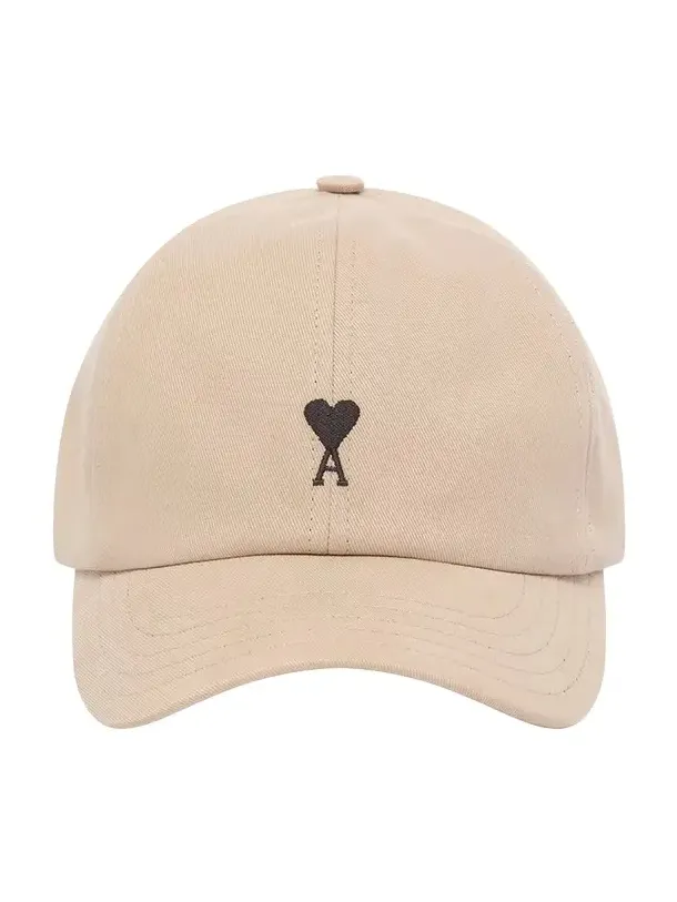 Red Ami De Coeur Embroidery Cap in Beige Taupe Red Ami De Coeur Embroidery Cap in Beige Taupe