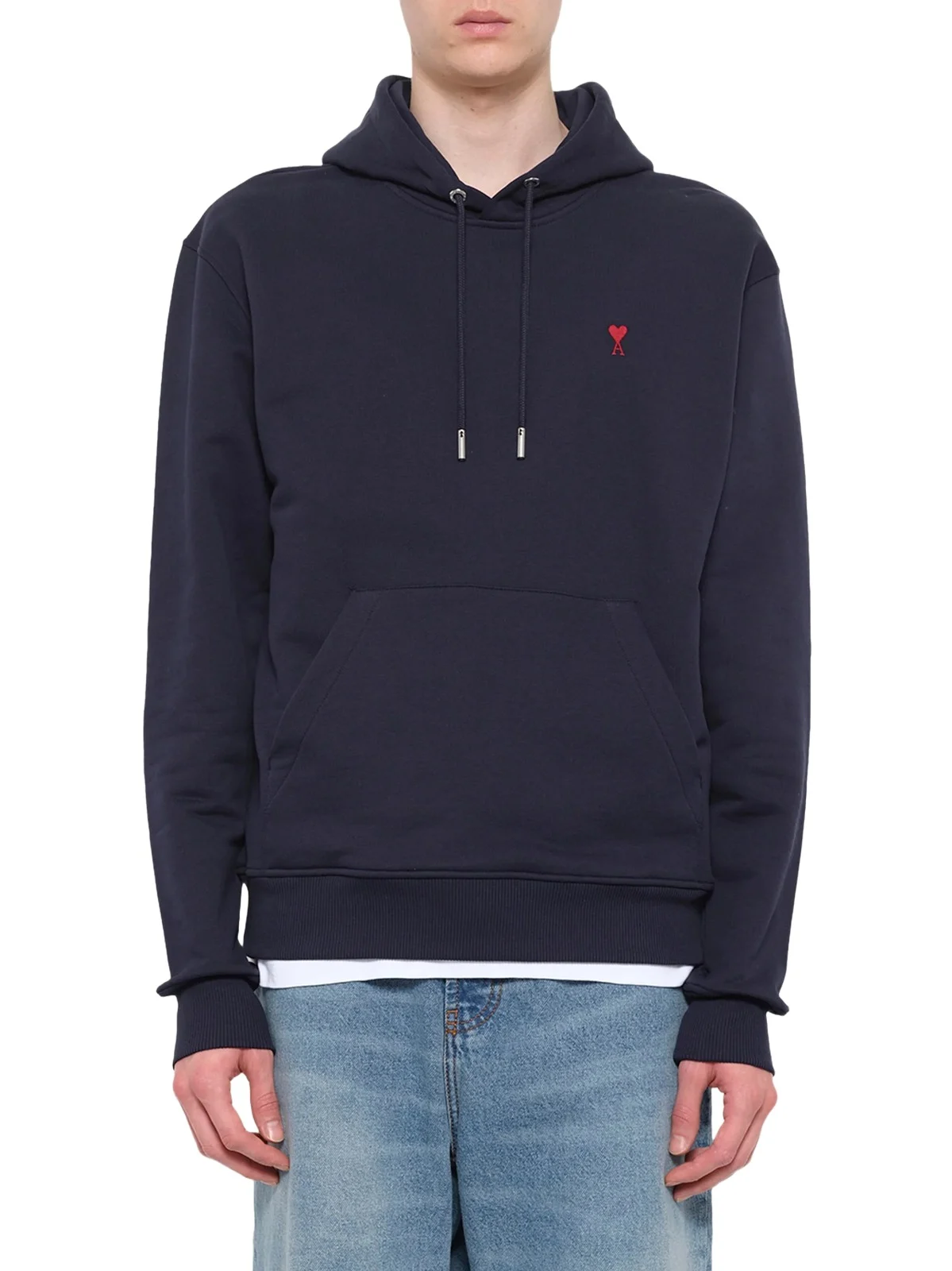 AMI PARIS Ami De Coeur Hoodie in Navy/red
