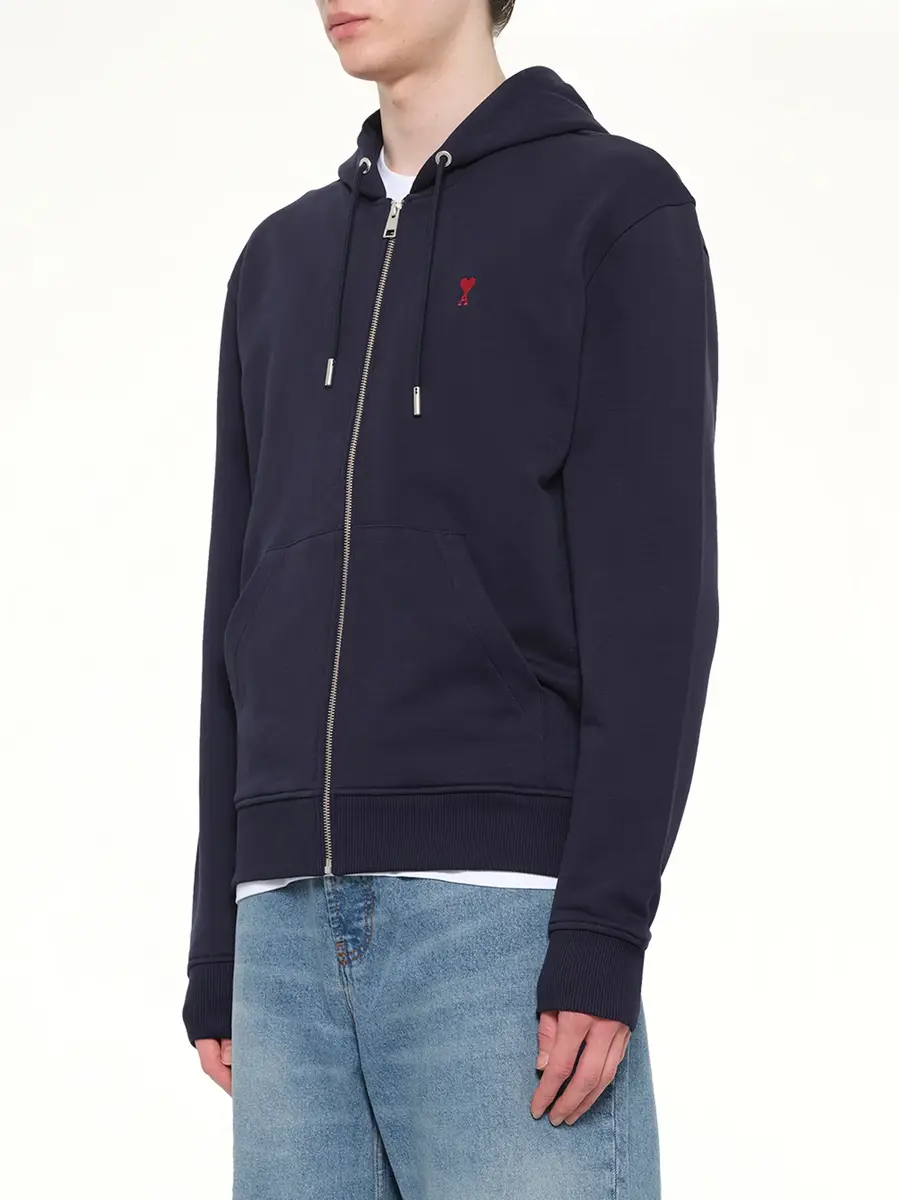 AMI PARIS Ami De Coeur Zip Hoodie in Navy/red | Thumbnail 2 AMI PARIS Ami De Coeur Zip Hoodie in Navy/red | Thumbnail 2