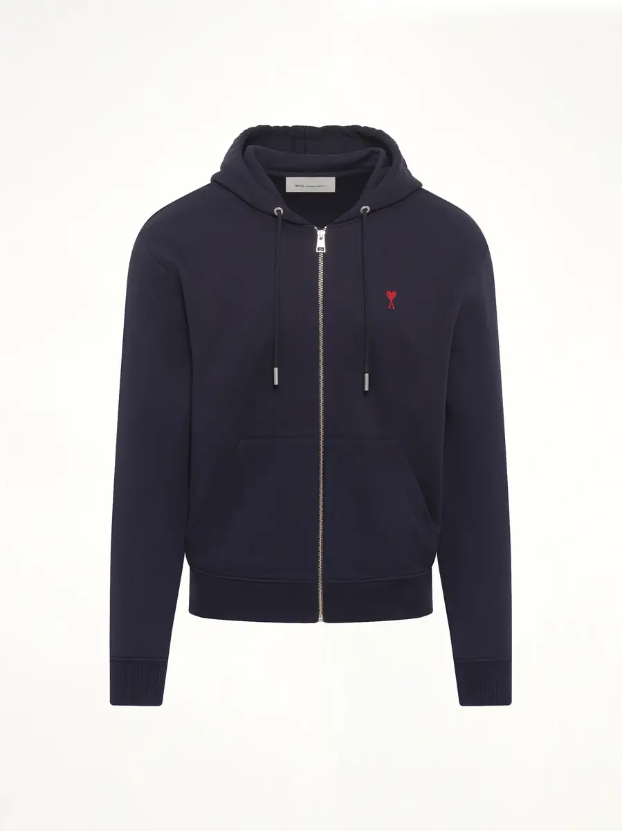 AMI PARIS Ami De Coeur Zip Hoodie in Navy/red | Thumbnail 3 AMI PARIS Ami De Coeur Zip Hoodie in Navy/red | Thumbnail 3