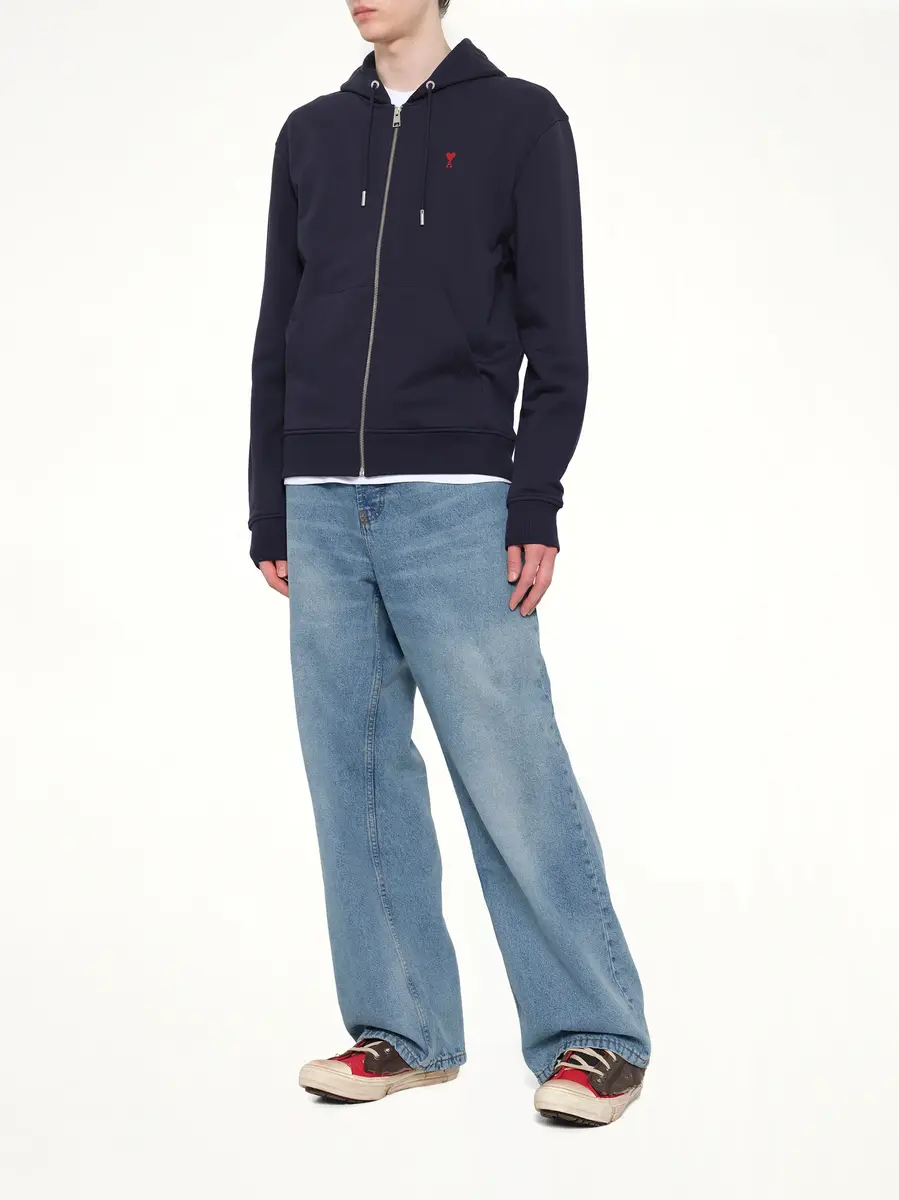 AMI PARIS Ami De Coeur Zip Hoodie in Navy/red | Thumbnail 4 AMI PARIS Ami De Coeur Zip Hoodie in Navy/red | Thumbnail 4