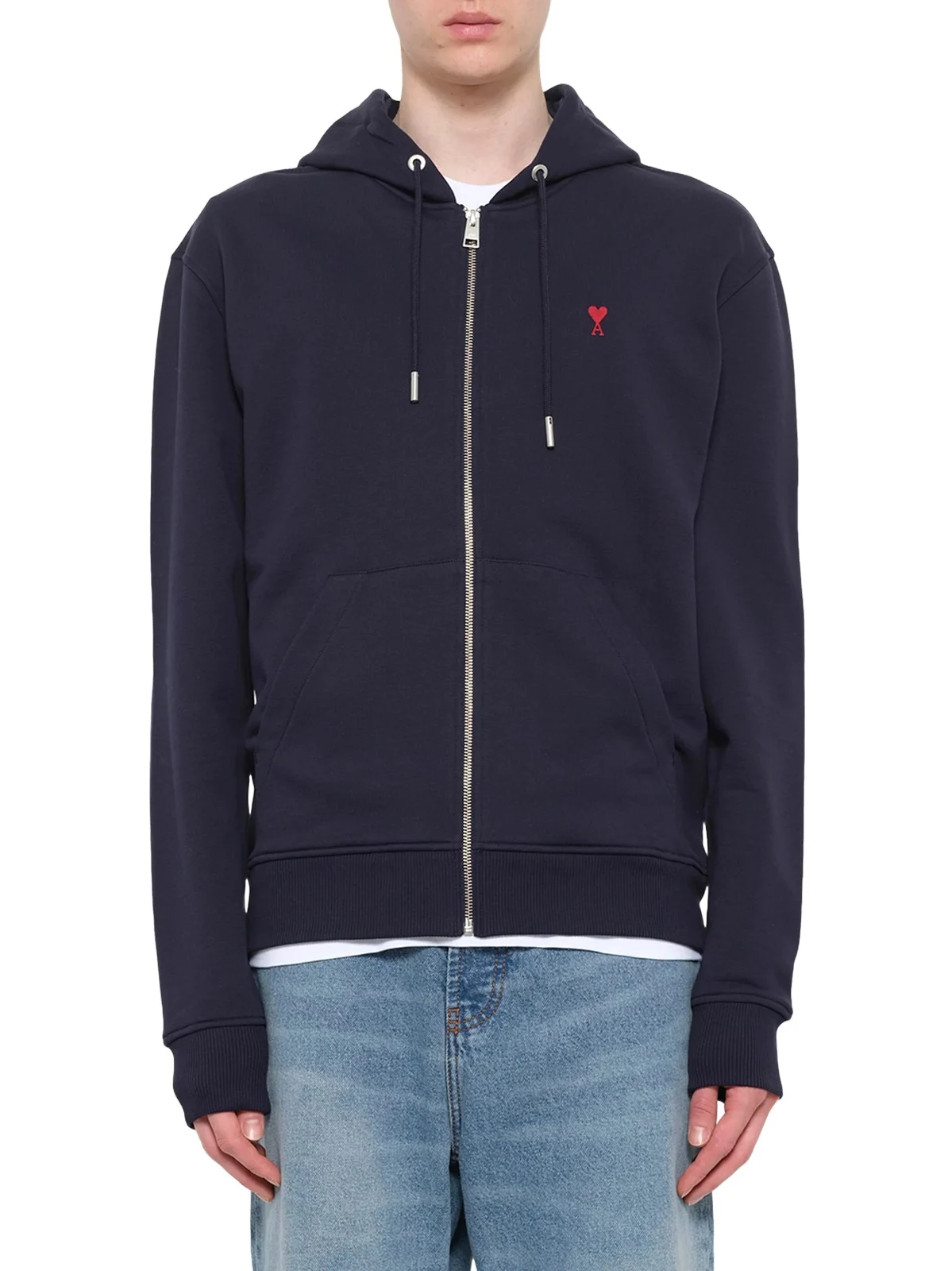 AMI PARIS Ami De Coeur Zip Hoodie in Navy/red