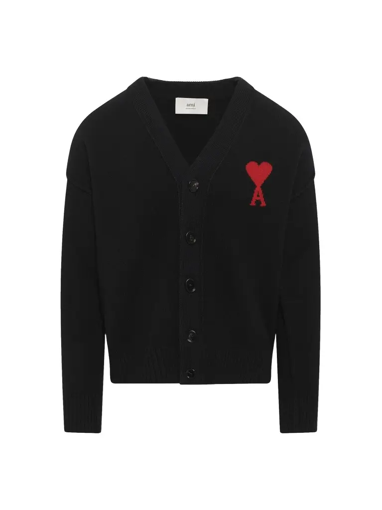 AMI PARIS Red Ami De Coeur Cardigan | Image 1 AMI PARIS Red Ami De Coeur Cardigan | Image 1