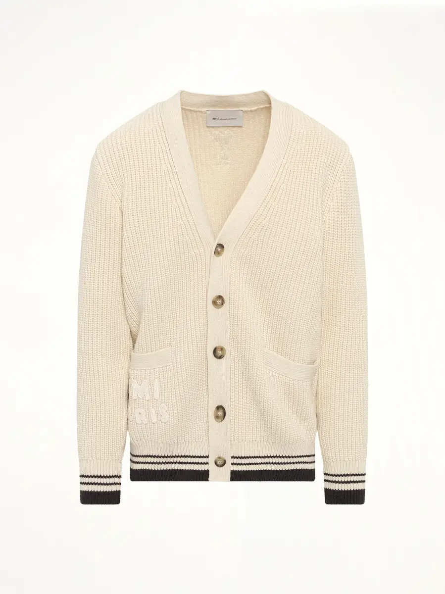 AMI PARIS Cardigan With Adc And Ami Paris Patch in Off White | Thumbnail 3 AMI PARIS Cardigan With Adc And Ami Paris Patch in Off White | Thumbnail 3