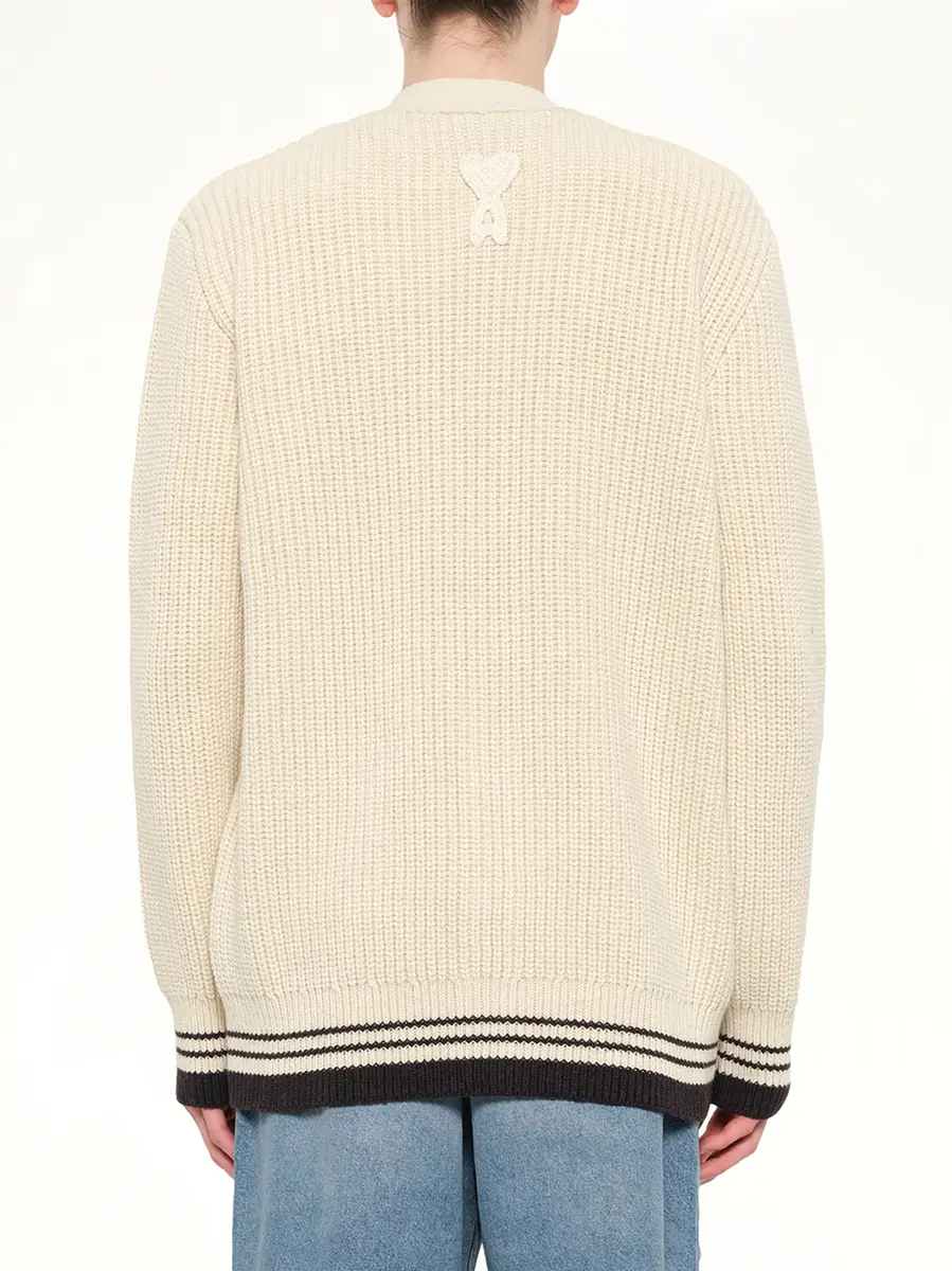 AMI PARIS Cardigan With Adc And Ami Paris Patch in Off White | Thumbnail 5 AMI PARIS Cardigan With Adc And Ami Paris Patch in Off White | Thumbnail 5