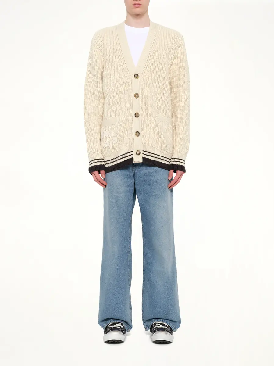 AMI PARIS Cardigan With Adc And Ami Paris Patch in Off White | Thumbnail 7 AMI PARIS Cardigan With Adc And Ami Paris Patch in Off White | Thumbnail 7