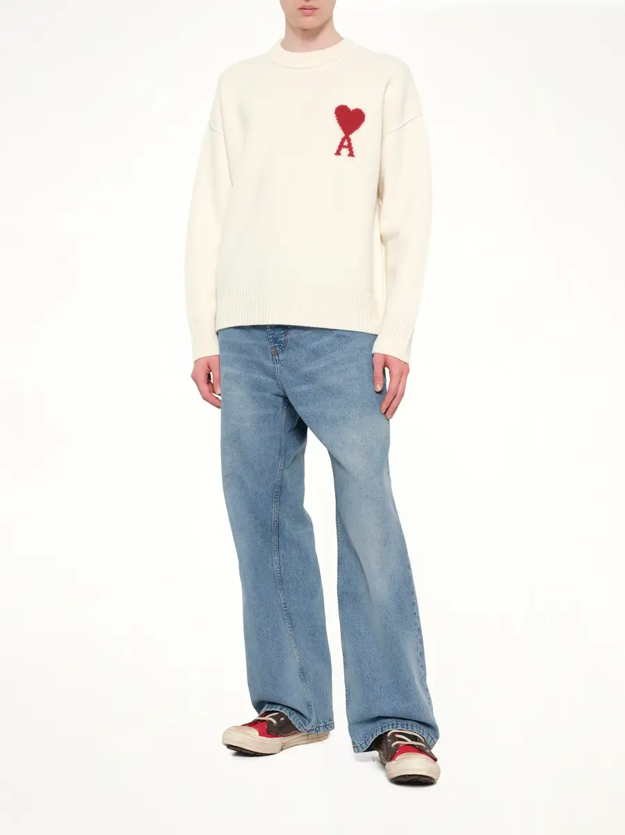 AMI PARIS Red Ami De Coeur Sweater in Cream White | Thumbnail 4 AMI PARIS Red Ami De Coeur Sweater in Cream White | Thumbnail 4