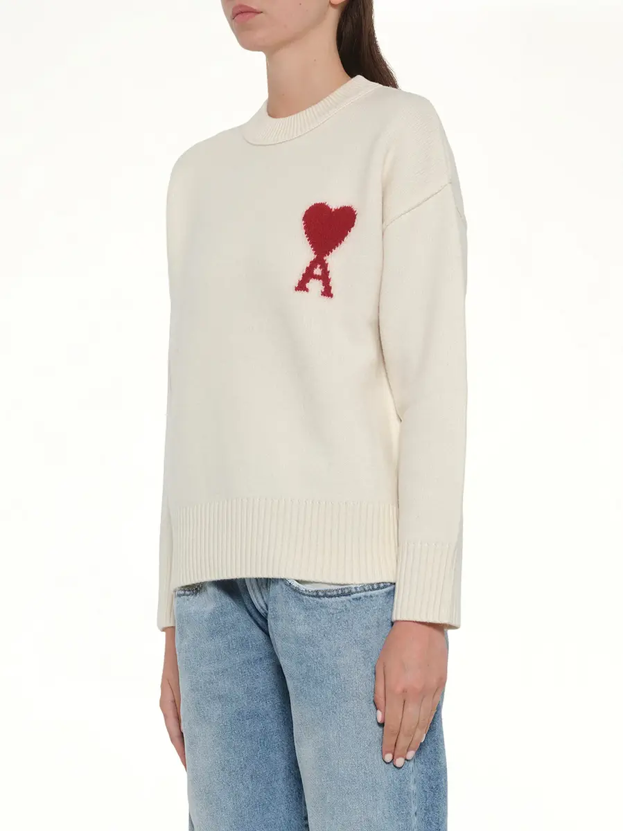 AMI PARIS Red Ami De Coeur Sweater in Cream White | Thumbnail 9 AMI PARIS Red Ami De Coeur Sweater in Cream White | Thumbnail 9
