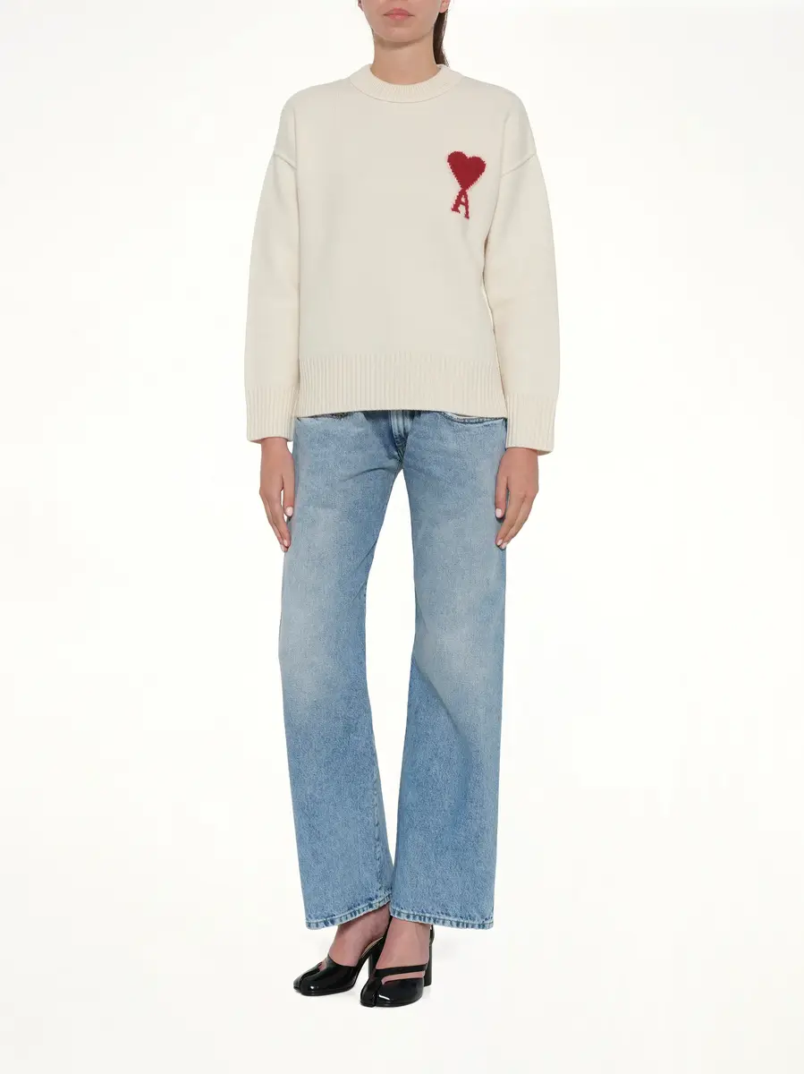 AMI PARIS Red Ami De Coeur Sweater in Cream White | Thumbnail 10 AMI PARIS Red Ami De Coeur Sweater in Cream White | Thumbnail 10