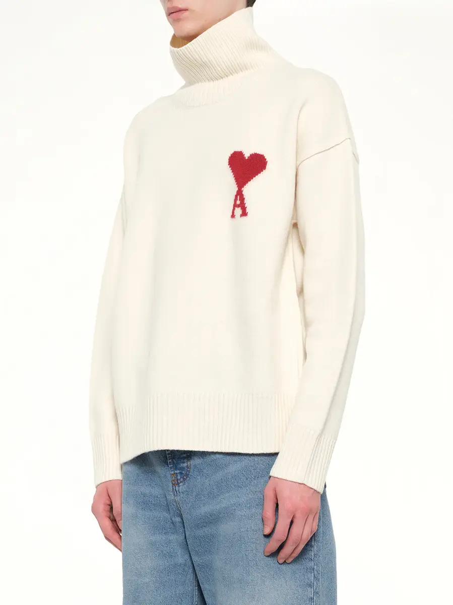 AMI PARIS Contrasted Adc Funnel Neck Sweater in Cream White | Thumbnail 2 AMI PARIS Contrasted Adc Funnel Neck Sweater in Cream White | Thumbnail 2