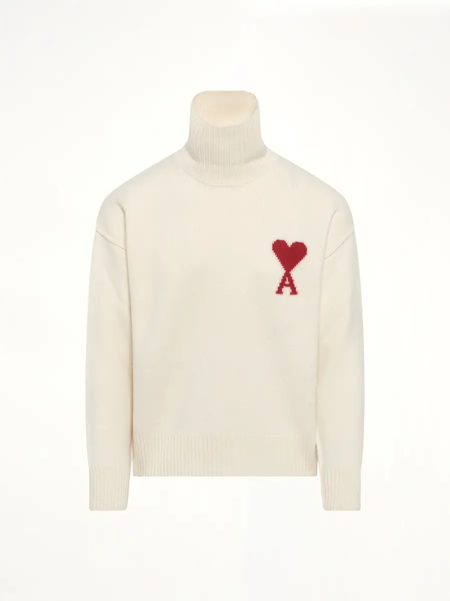 AMI PARIS Contrasted Adc Funnel Neck Sweater in Cream White | Thumbnail 3 AMI PARIS Contrasted Adc Funnel Neck Sweater in Cream White | Thumbnail 3
